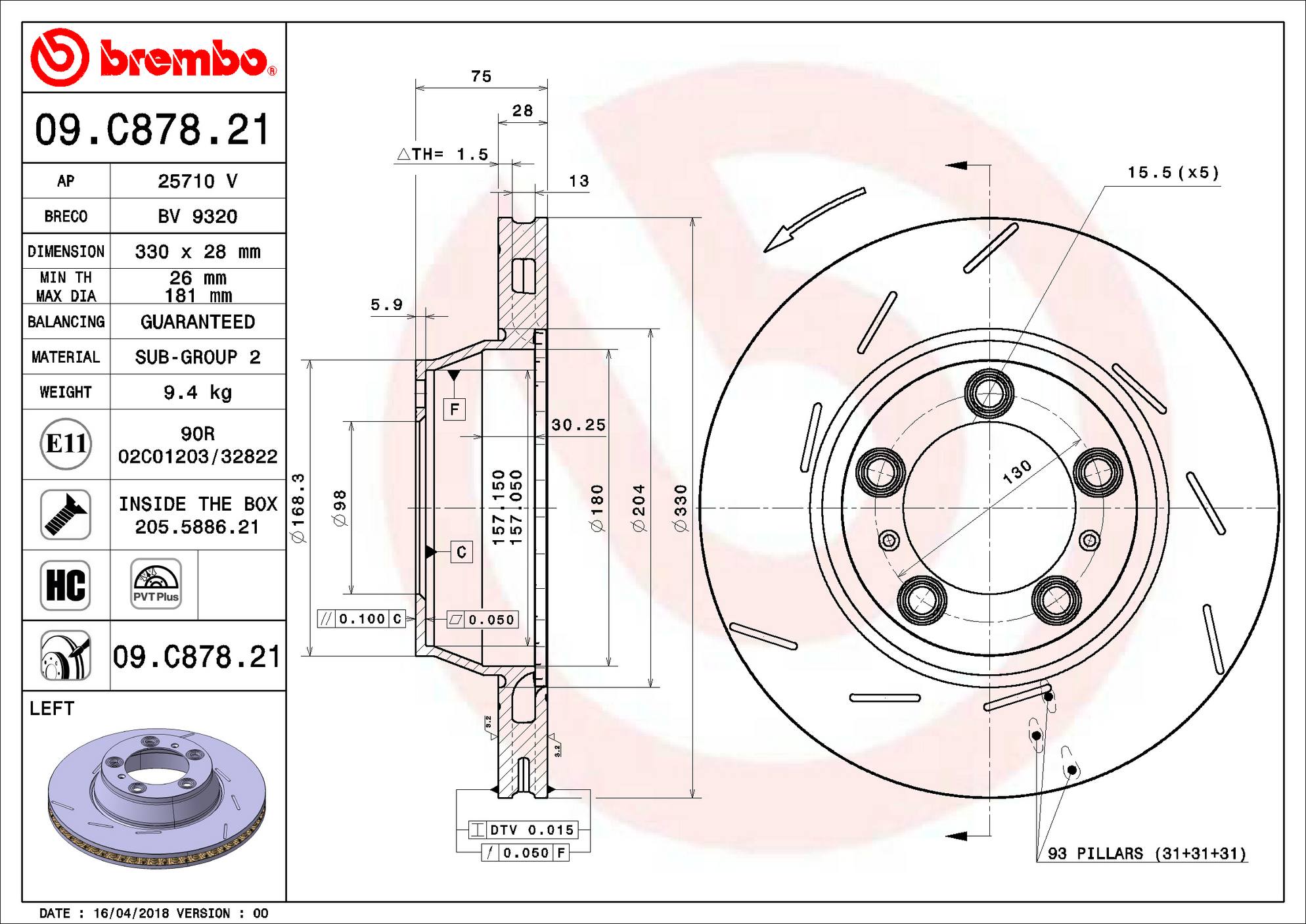 Porsche Disc Brake Rotor - Rear Driver Side (330mm) 298615601A Brembo