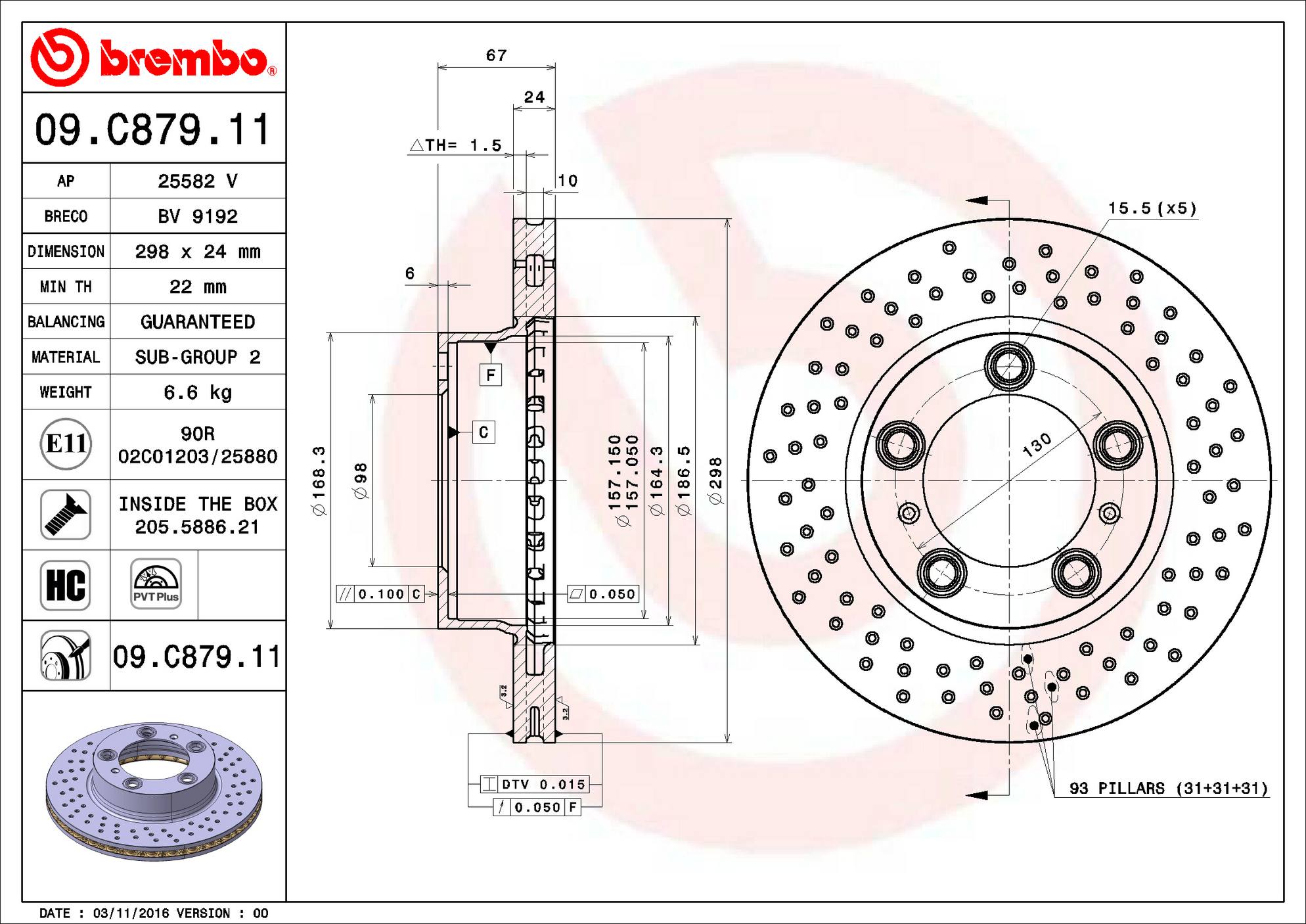 Porsche Disc Brake Rotor - Front (298mm) 98735140201 Brembo