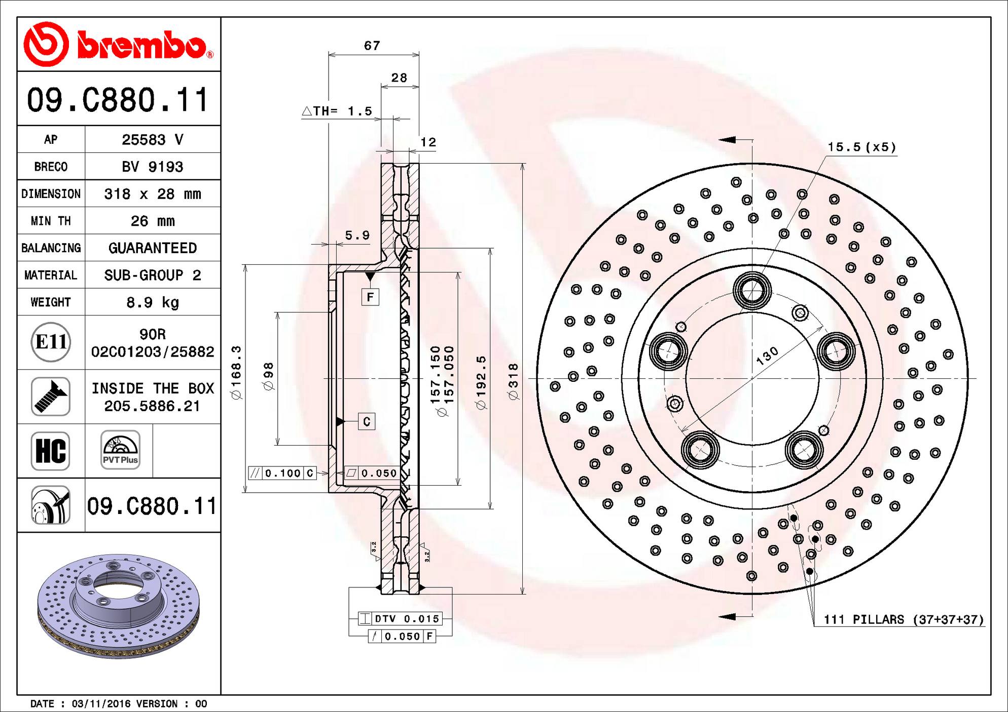 Porsche Disc Brake Rotor - Front (318mm) 99635140601 Brembo