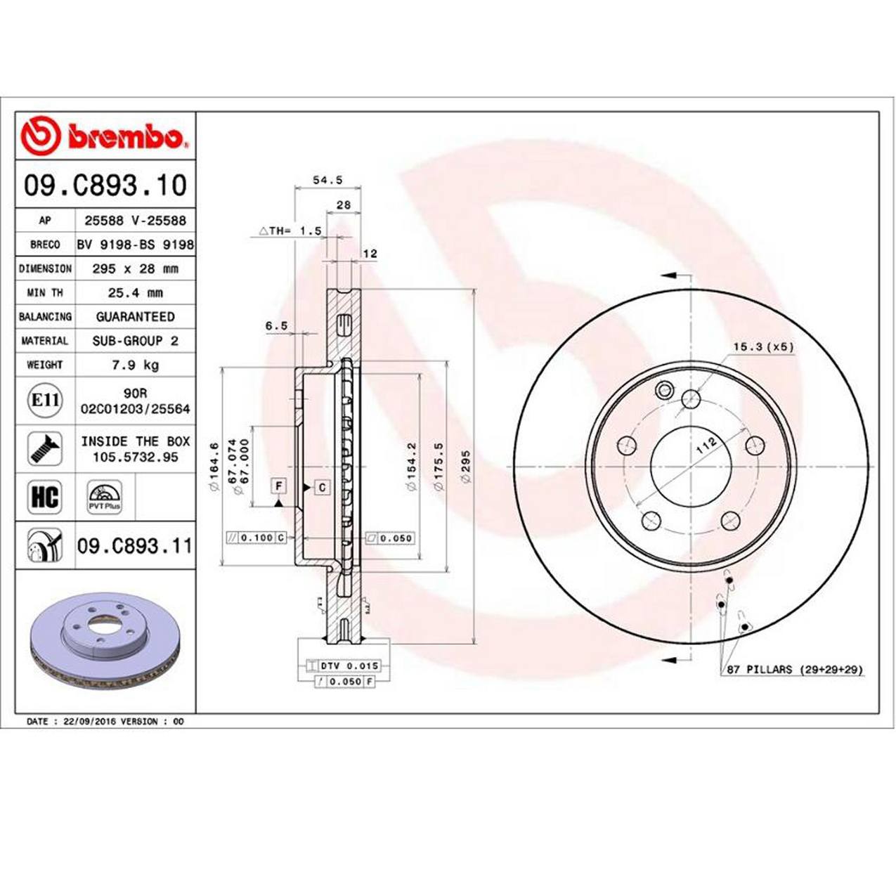 Mercedes Disc Brake Pad and Rotor Kit - Front (295mm) (Ceramic) Brembo