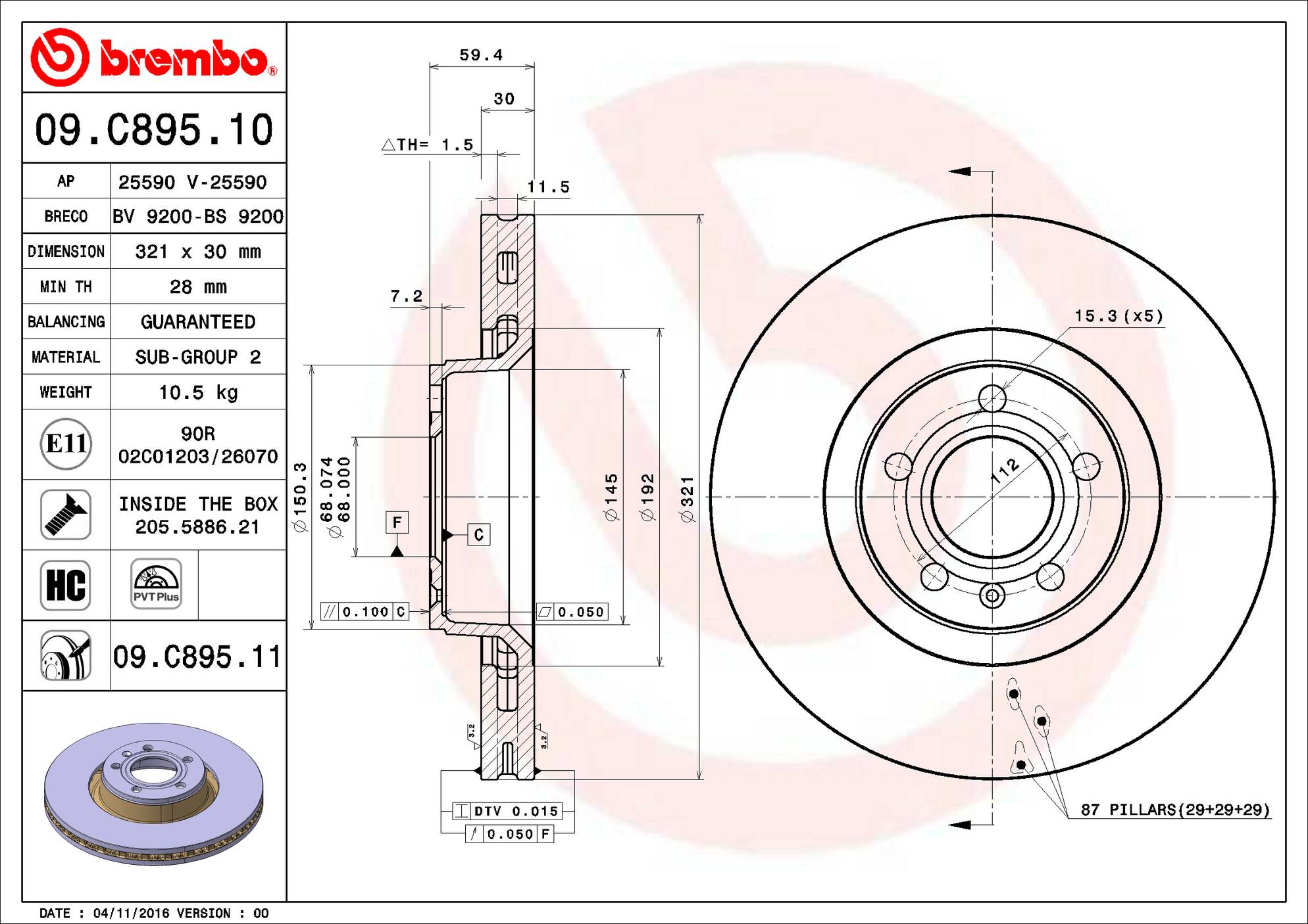 Audi Disc Brake Pad and Rotor Kit - Front (321mm) (Ceramic) Brembo