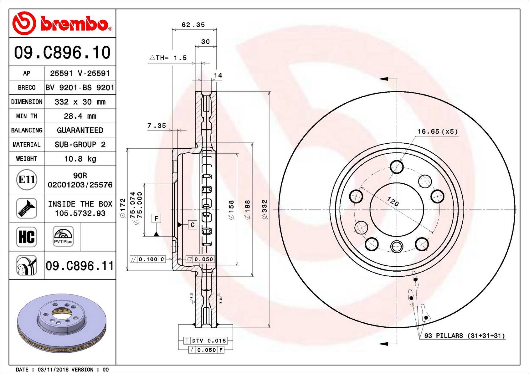 BMW Disc Brake Rotor - Front (332mm) 34116794304 Brembo