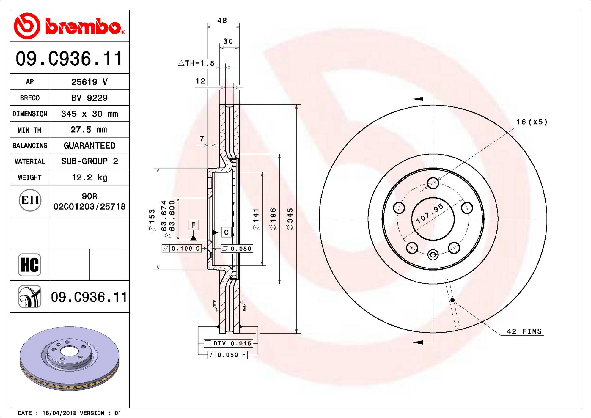 Volvo Disc Brake Rotor - Front (345mm) 31471752 Brembo