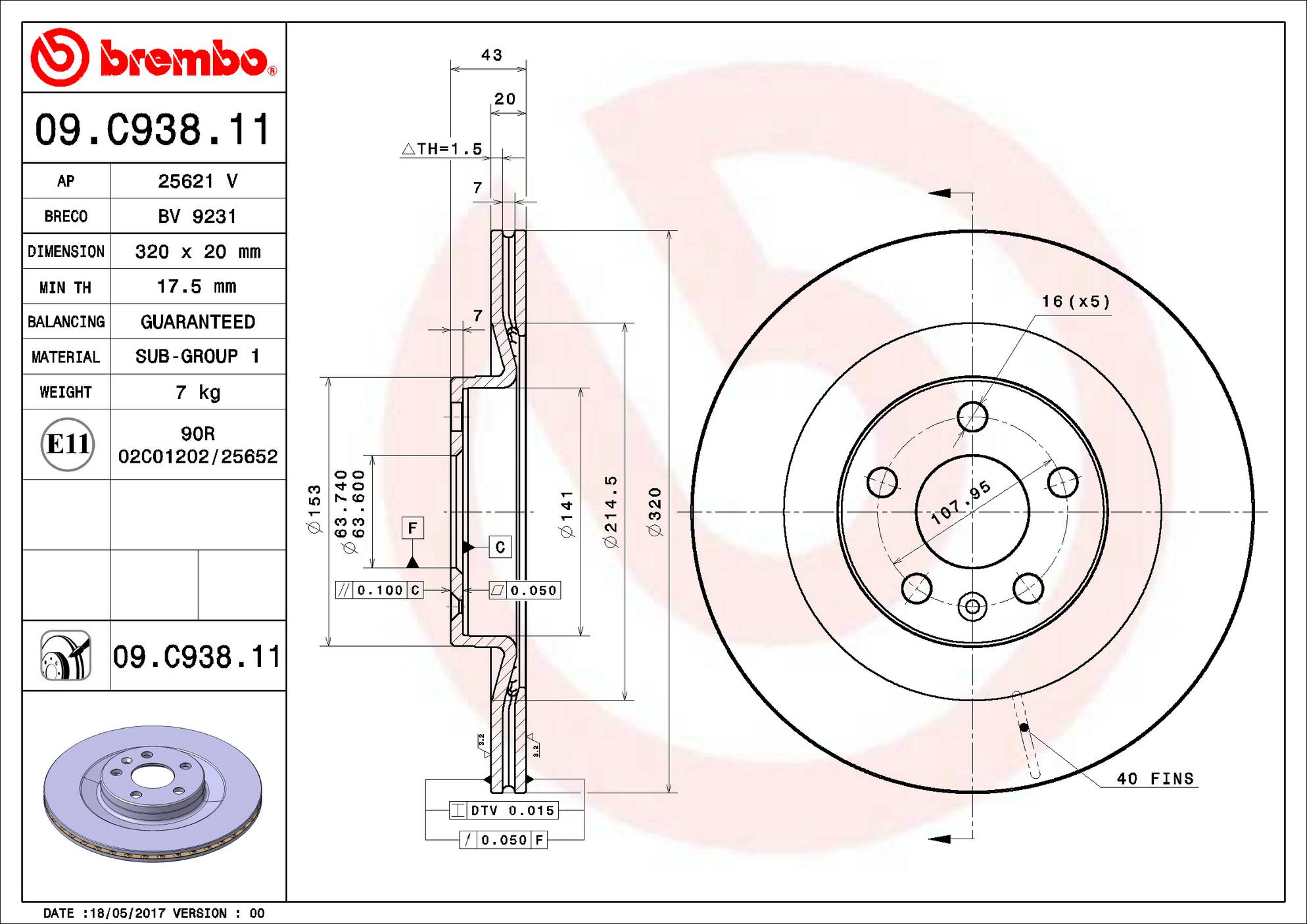 Volvo Disc Brake Rotor - Rear (320mm) 31471816 Brembo