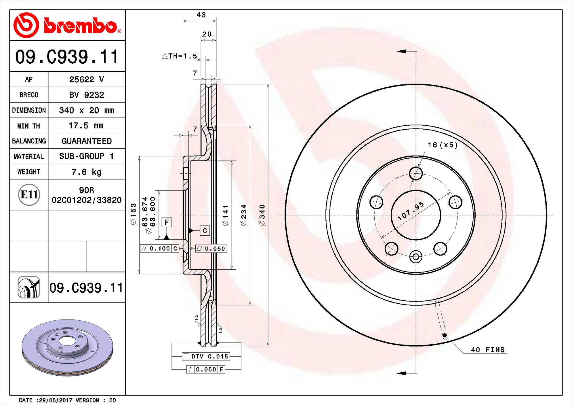 Volvo Disc Brake Rotor - Rear (340mm) 31687441 Brembo