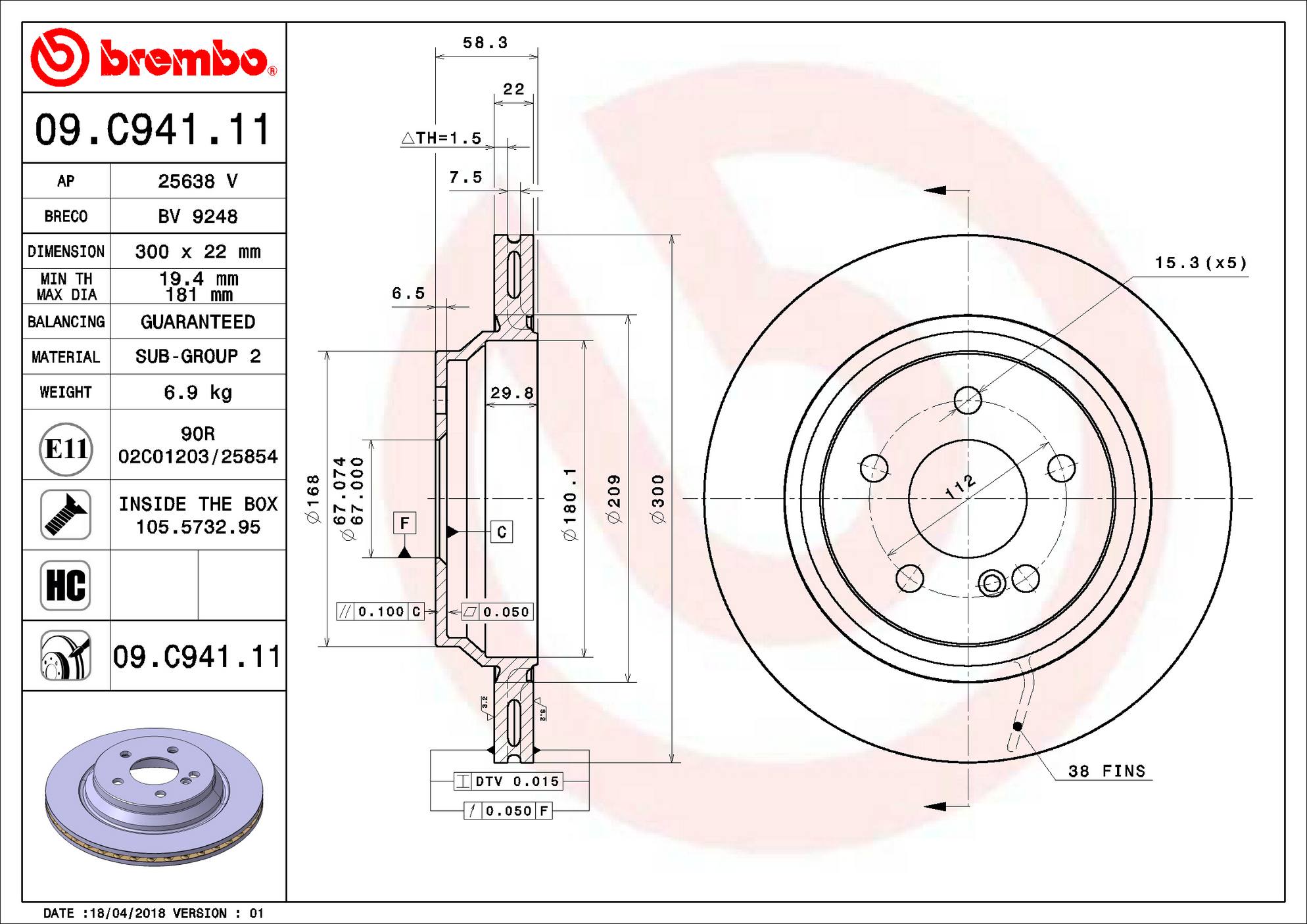 Mercedes Disc Brake Rotor - Rear (300mm) 221423121207 Brembo