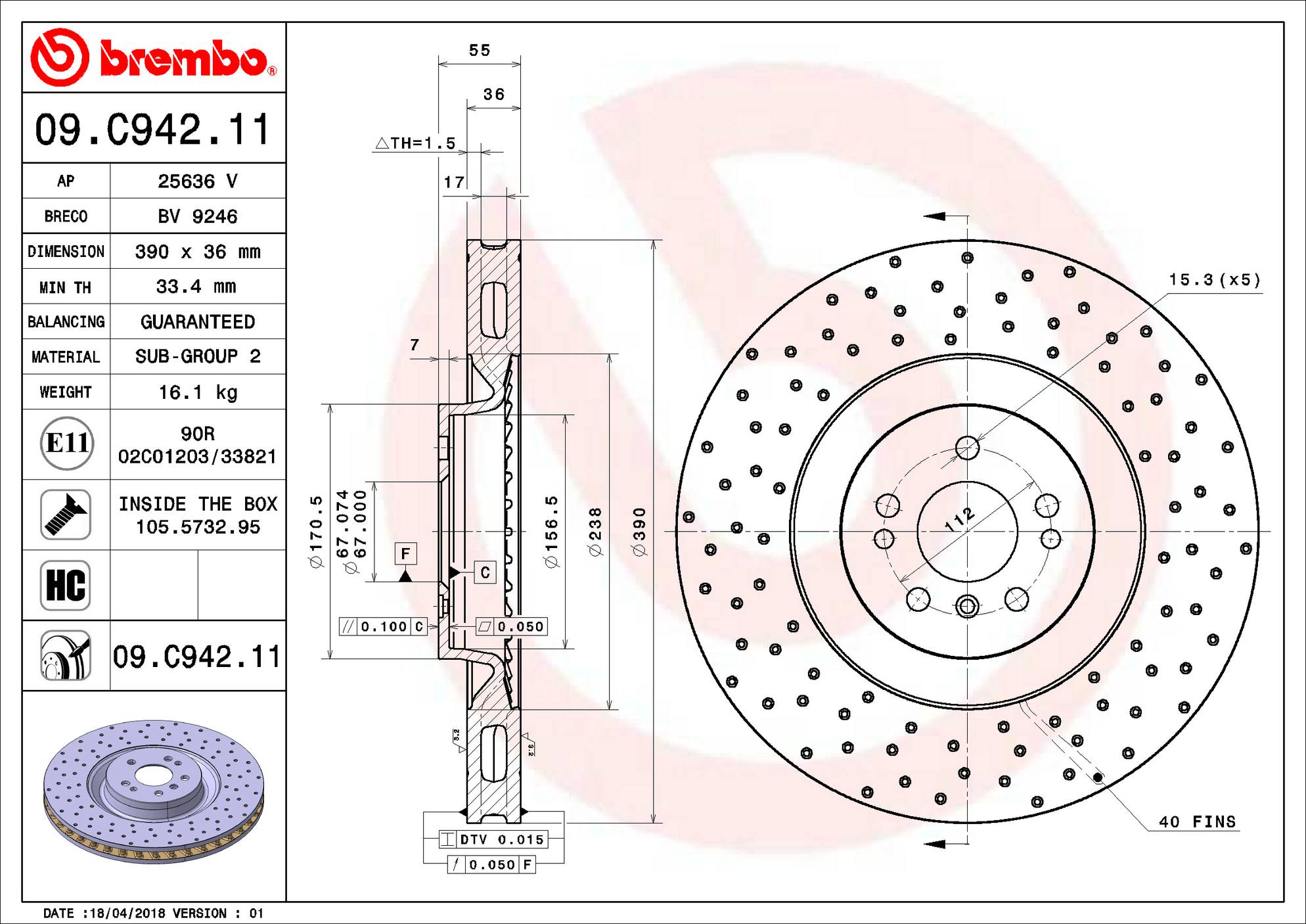 Mercedes Disc Brake Rotor - Front (390mm) 1644210712 Brembo