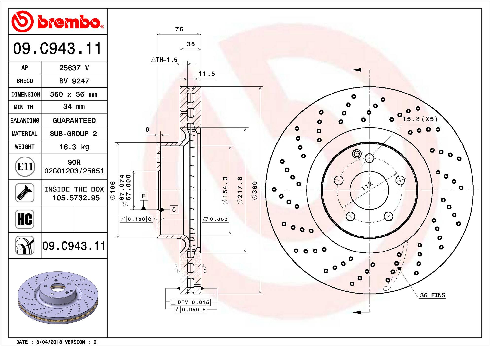 Mercedes Disc Brake Rotor - Front (360mm) (Xtra) 220421191264 Brembo