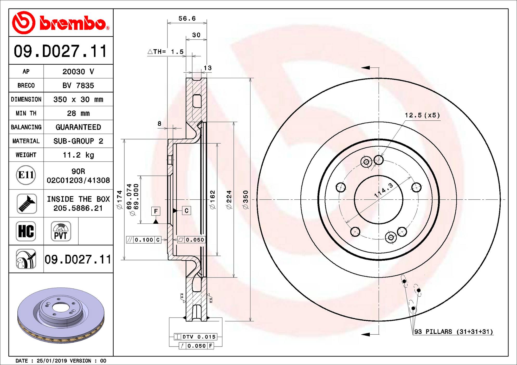 Kia Genesis Disc Brake Rotor - Front (350mm) 51712J5550 Brembo