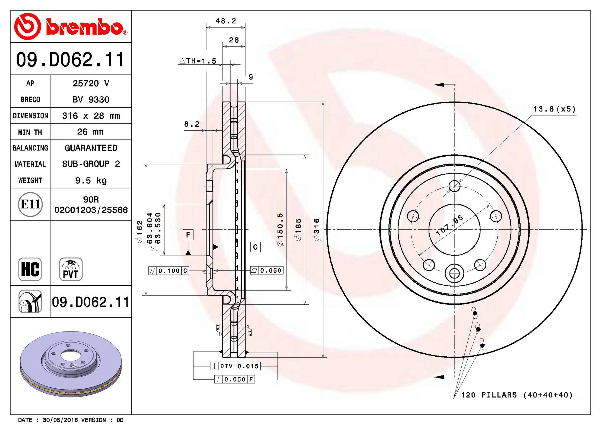 Jaguar Disc Brake Rotor - Front (316mm) T4N1799 Brembo