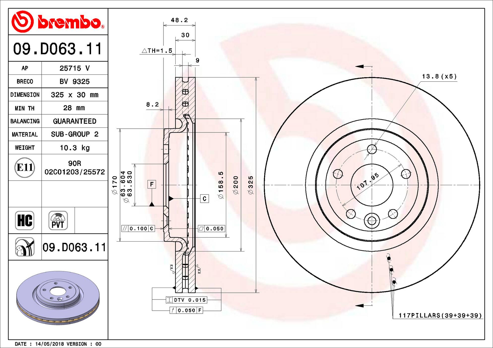 Jaguar Disc Brake Rotor - Front (325mm) T4N1801 Brembo