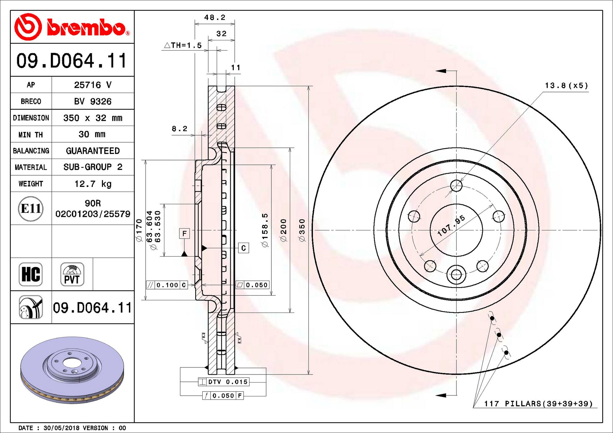 Jaguar Disc Brake Rotor - Front (350mm) T4N1803 Brembo