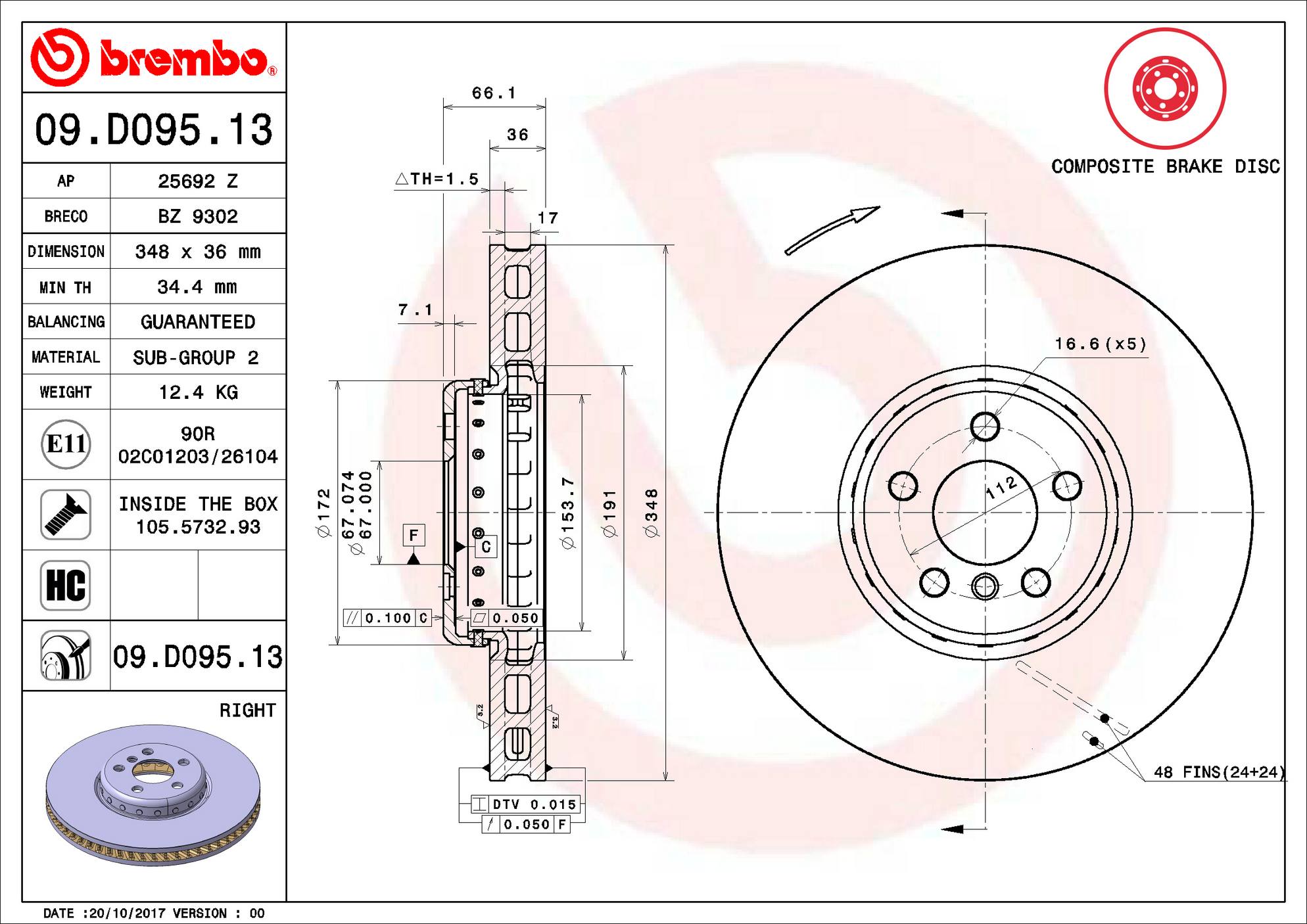 BMW Disc Brake Rotor - Front Passenger Side (348mm) 34116860912 Brembo