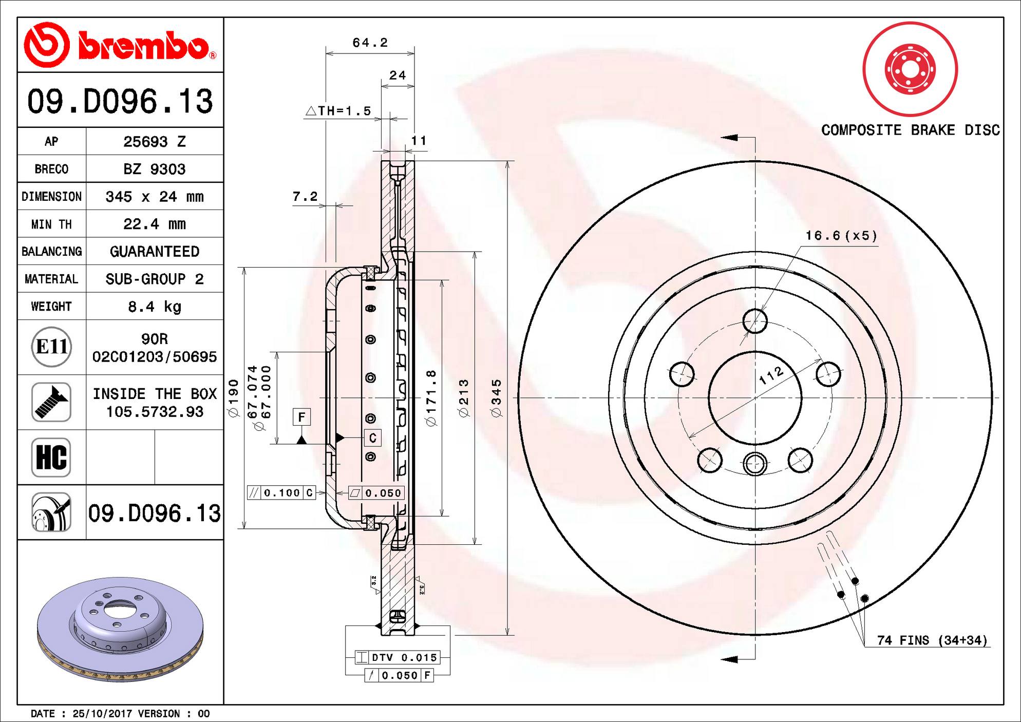 BMW Toyota Disc Brake Rotor - Rear (345mm) 34216860925 Brembo