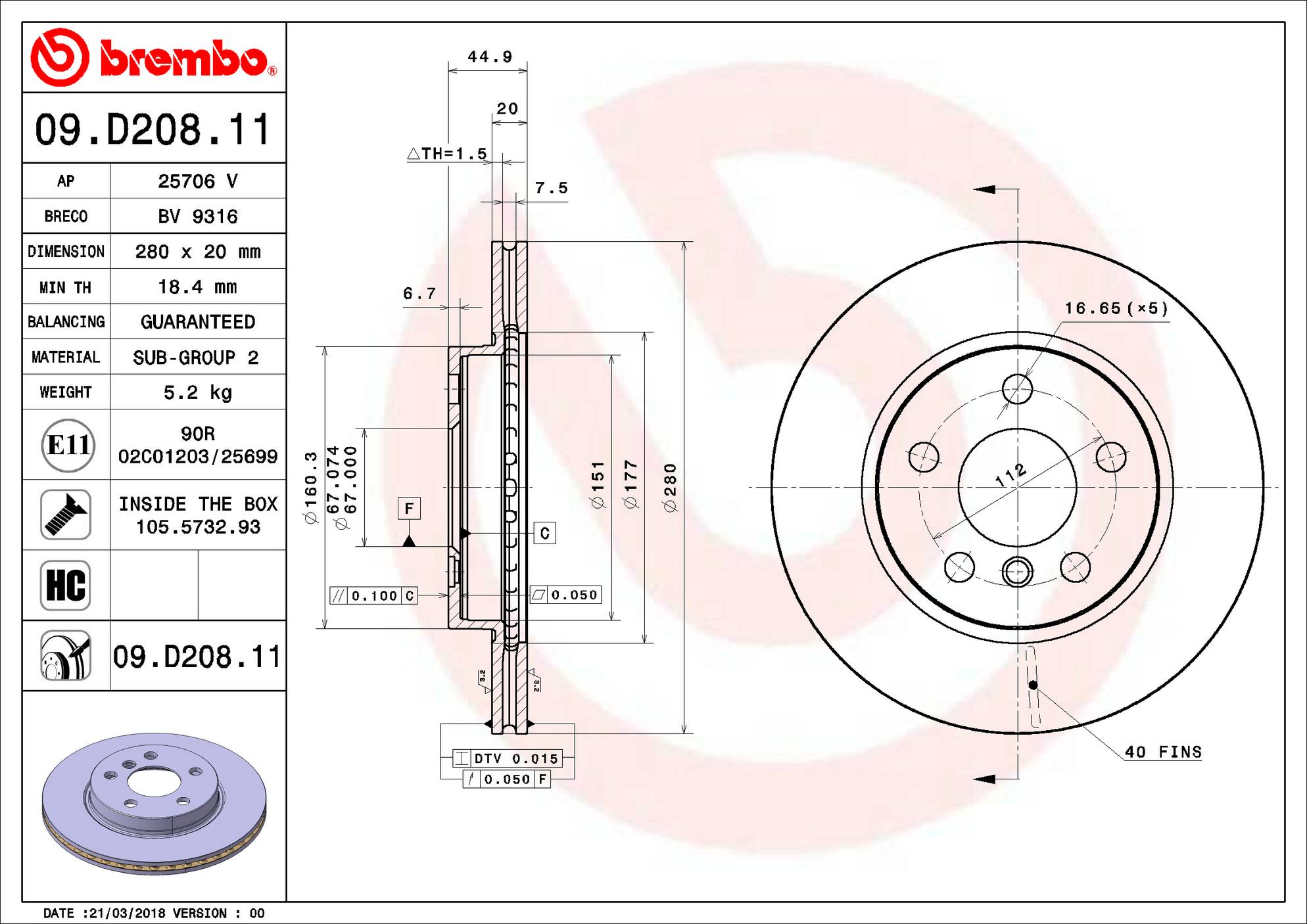 BMW Disc Brake Rotor - Front (280mm) 34116866293 Brembo