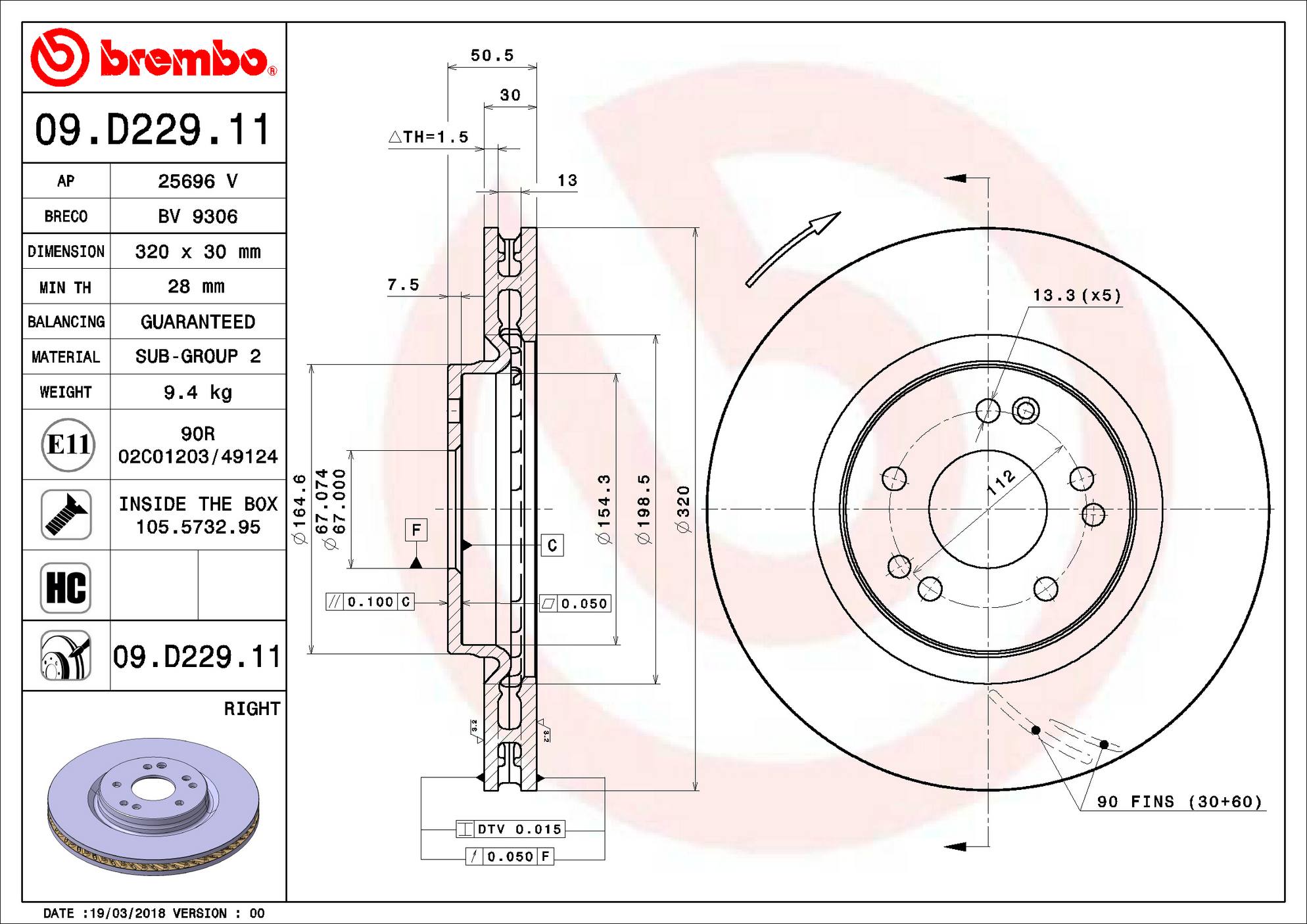 Mercedes Disc Brake Rotor - Rear Passenger Side (320mm) 129421181264 Brembo