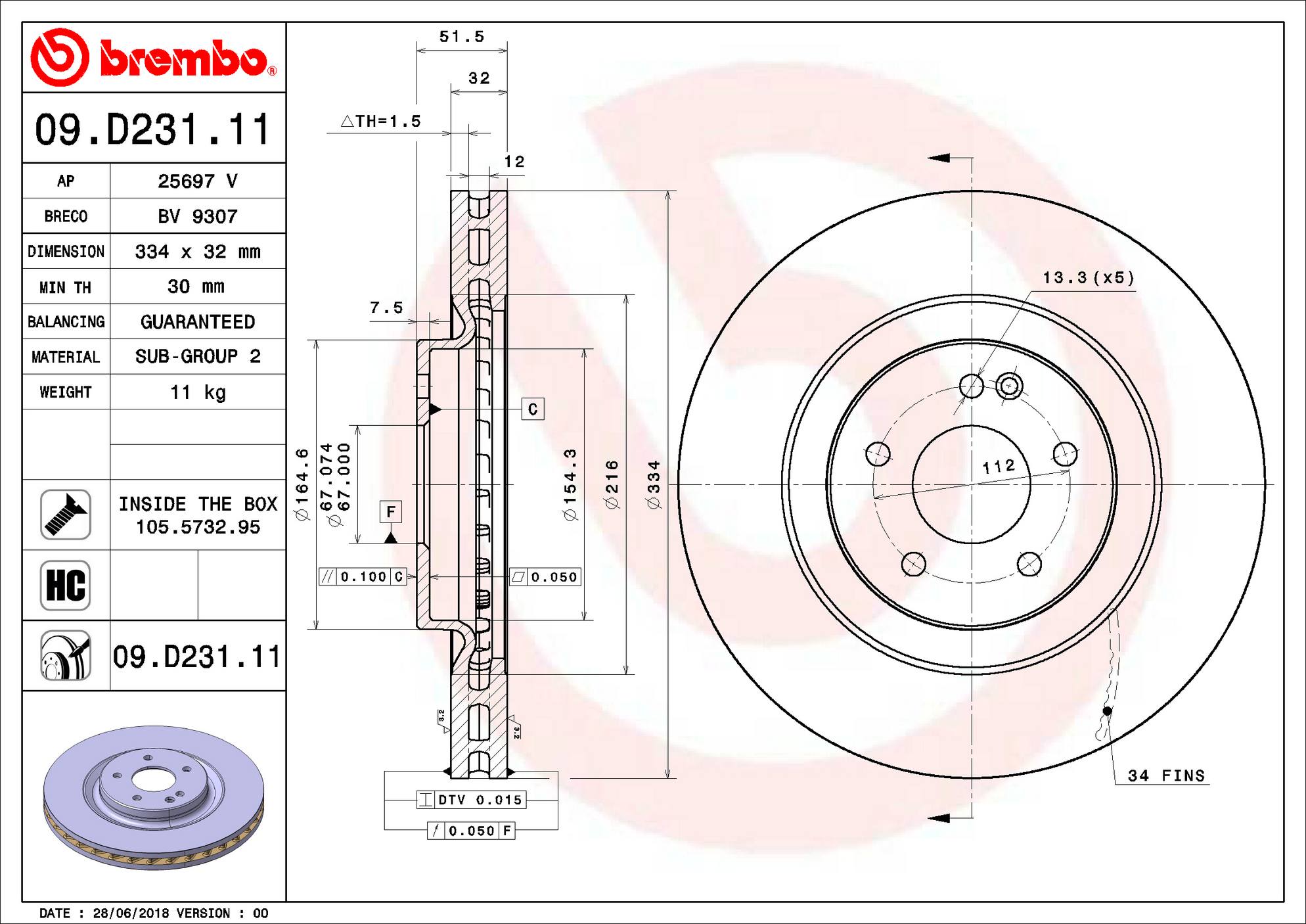 Mercedes Disc Brake Rotor - Front (334mm) 129421211264 Brembo