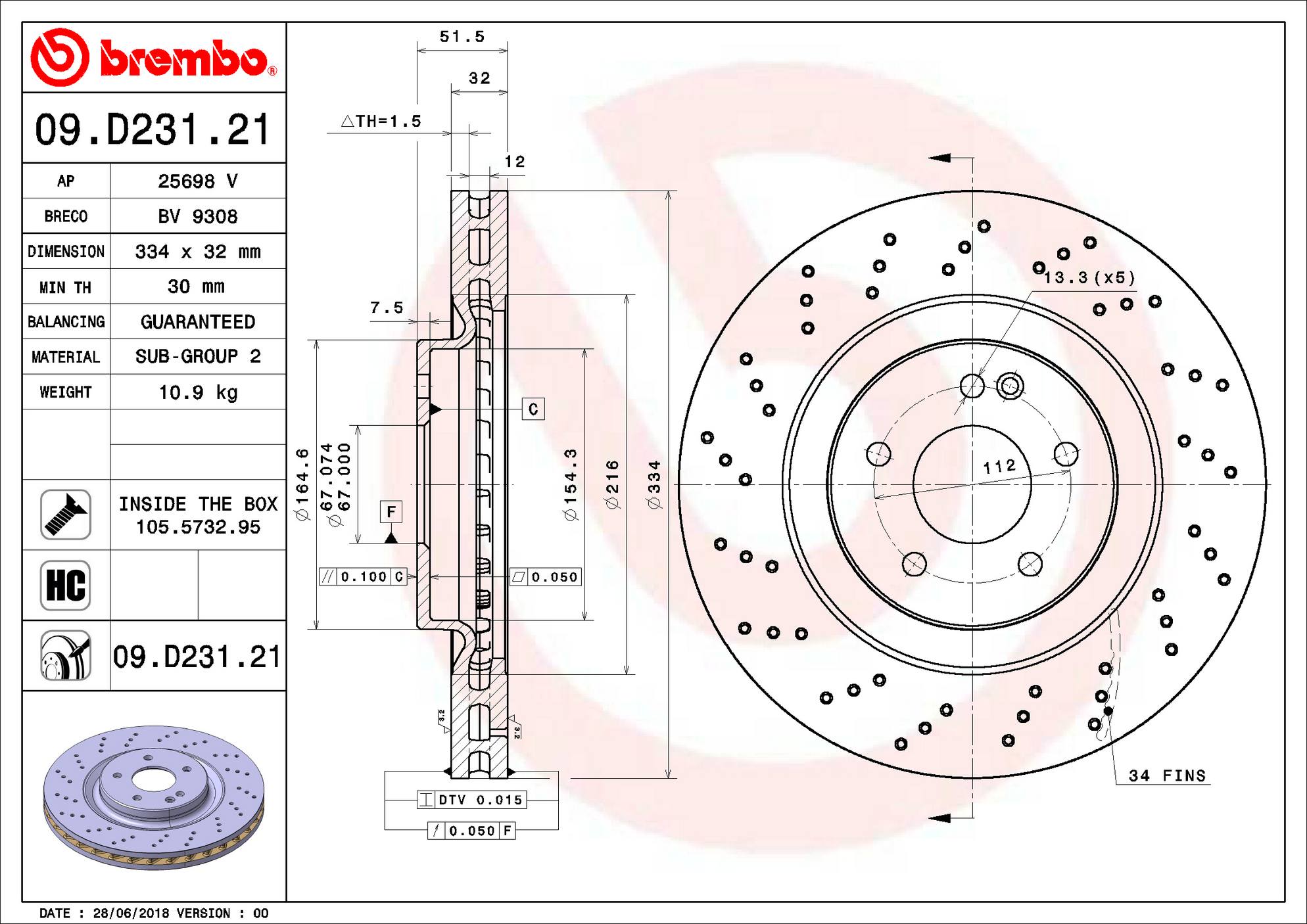 Mercedes Disc Brake Rotor - Front (334mm) 129421231264 Brembo