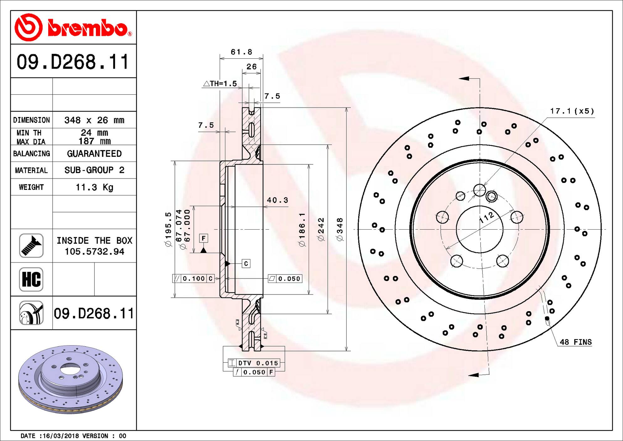 Mercedes Disc Brake Rotor - Rear (348mm) 2204231112 Brembo