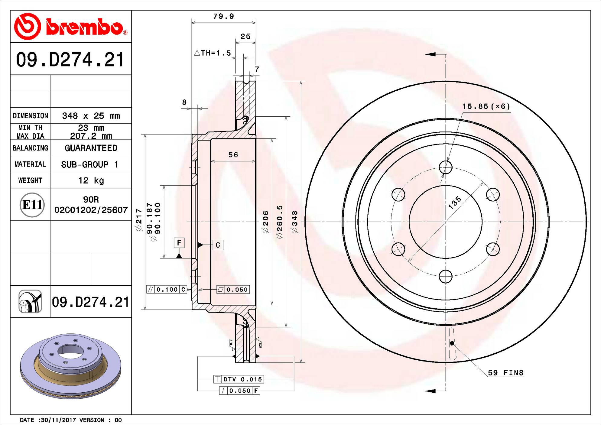 Ford Disc Brake Rotor - Rear (348mm) FL3Z2C026C Brembo