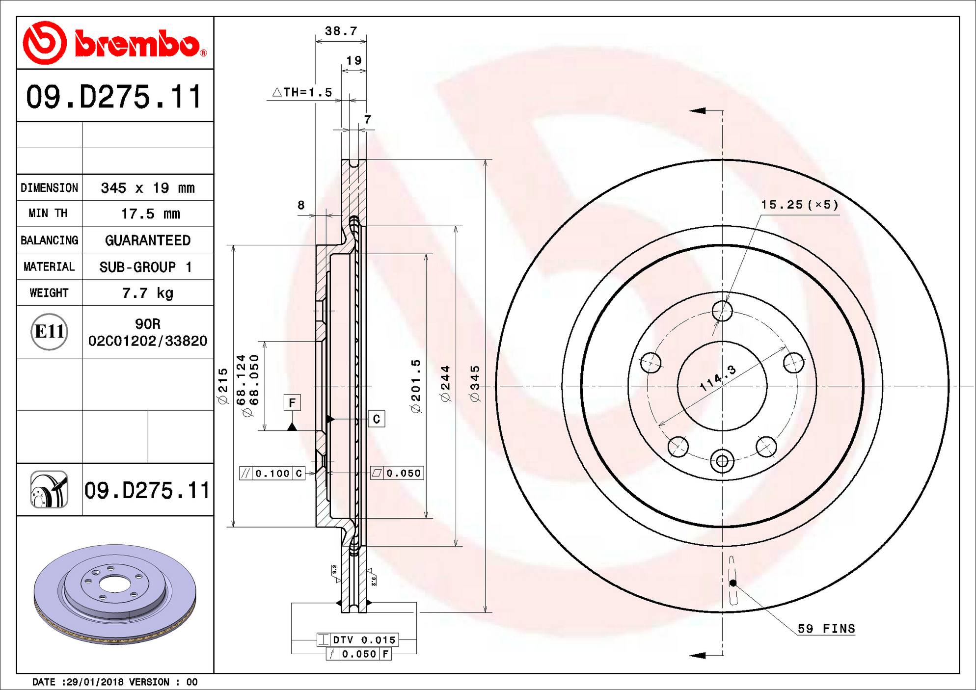 Ford Lincoln Disc Brake Rotor - Rear (345mm) DG1Z2C026A Brembo