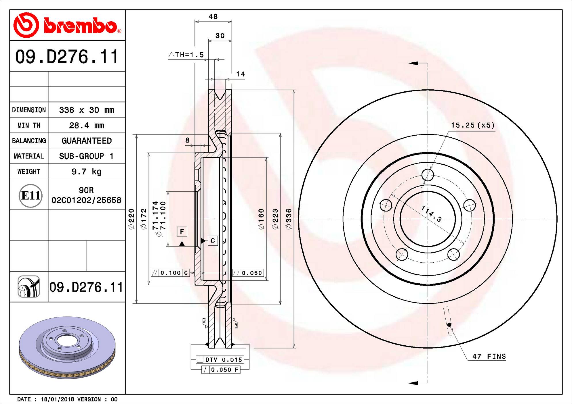 Ford Disc Brake Rotor - Front (336mm) DR3Z1125B Brembo