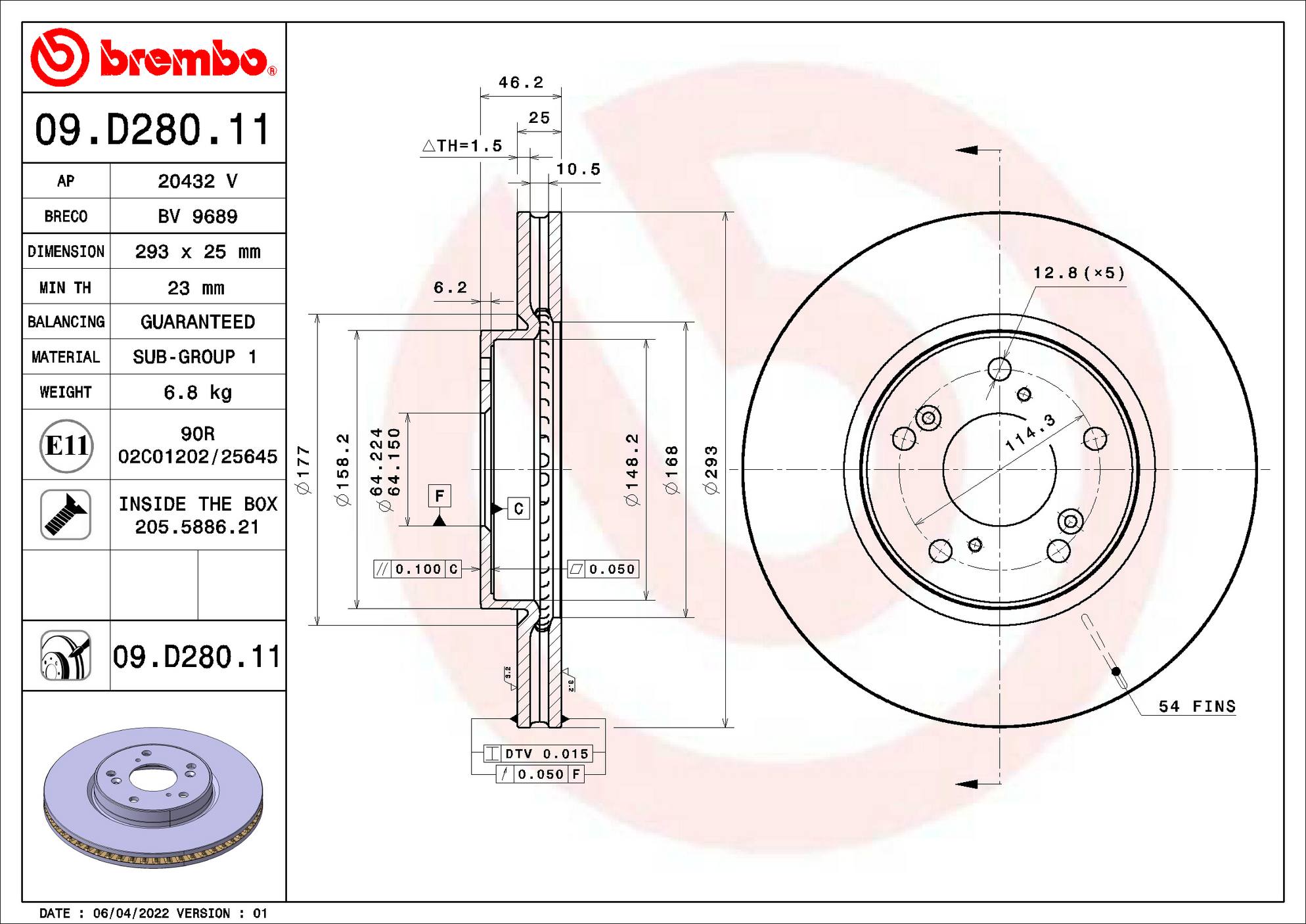 Honda Disc Brake Pad and Rotor Kit - Front (293mm) (Ceramic) Brembo