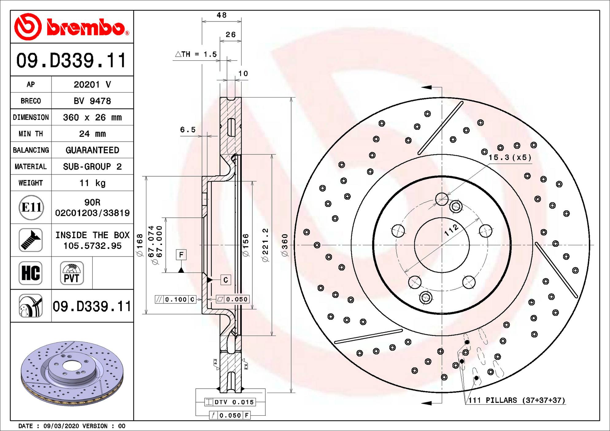 Mercedes Disc Brake Rotor - Rear (360mm) 2534230000 Brembo