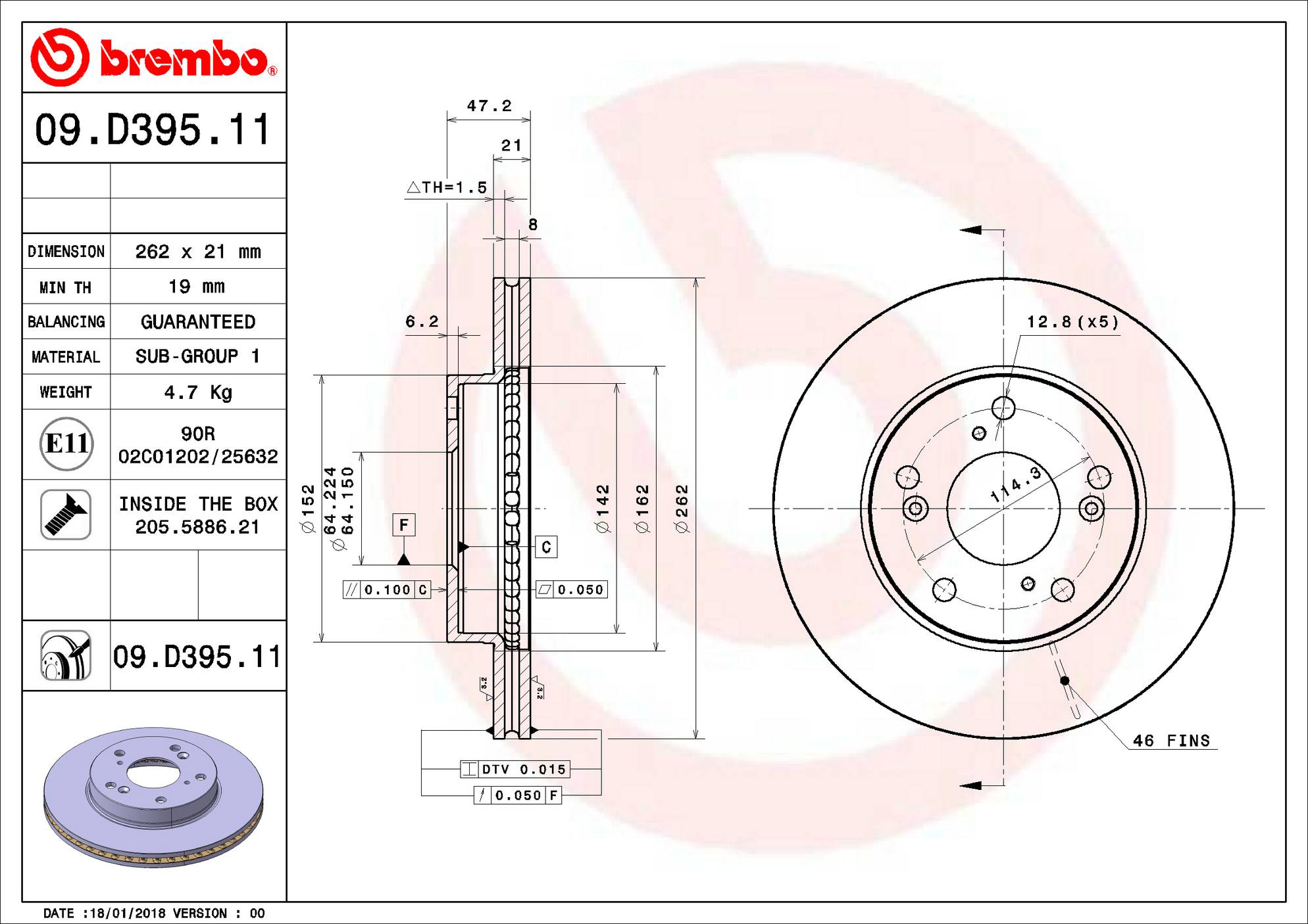 Honda Acura Disc Brake Pad and Rotor Kit - Front (262mm) (Ceramic) Brembo