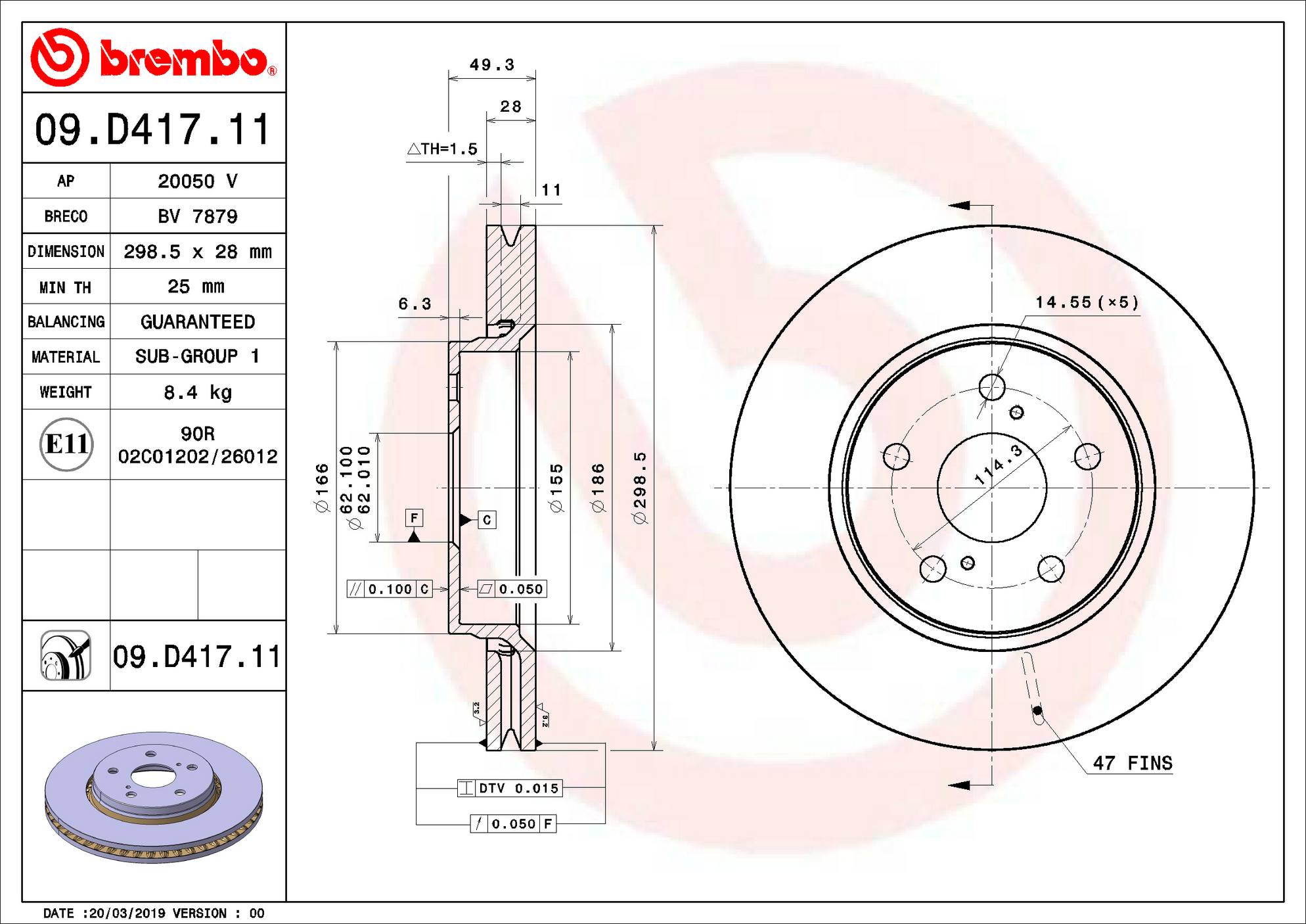 Toyota Disc Brake Rotor - Front (298.5mm) 43512F4010 Brembo