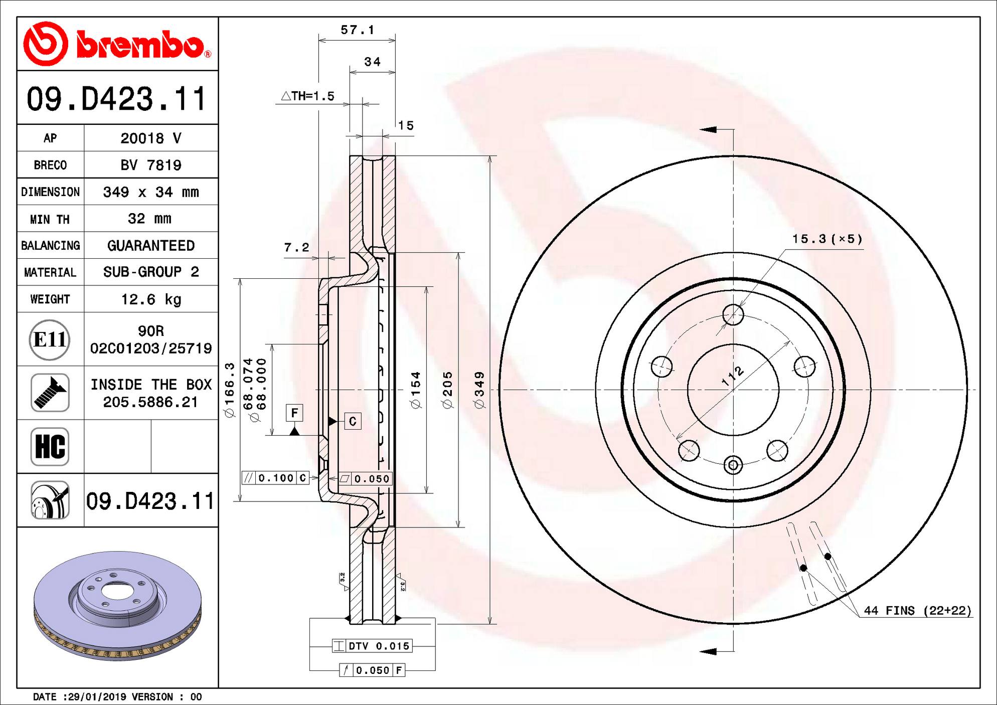 Audi Disc Brake Rotor – Front (349mm) 4M0615301AN Brembo Brembo 09.D423.11