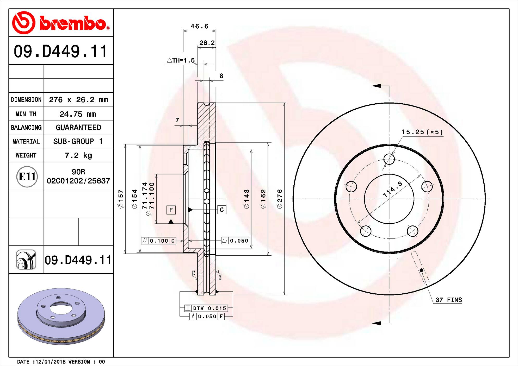 Ford Disc Brake Rotor - Front (276mm) YR3Z1V125B Brembo