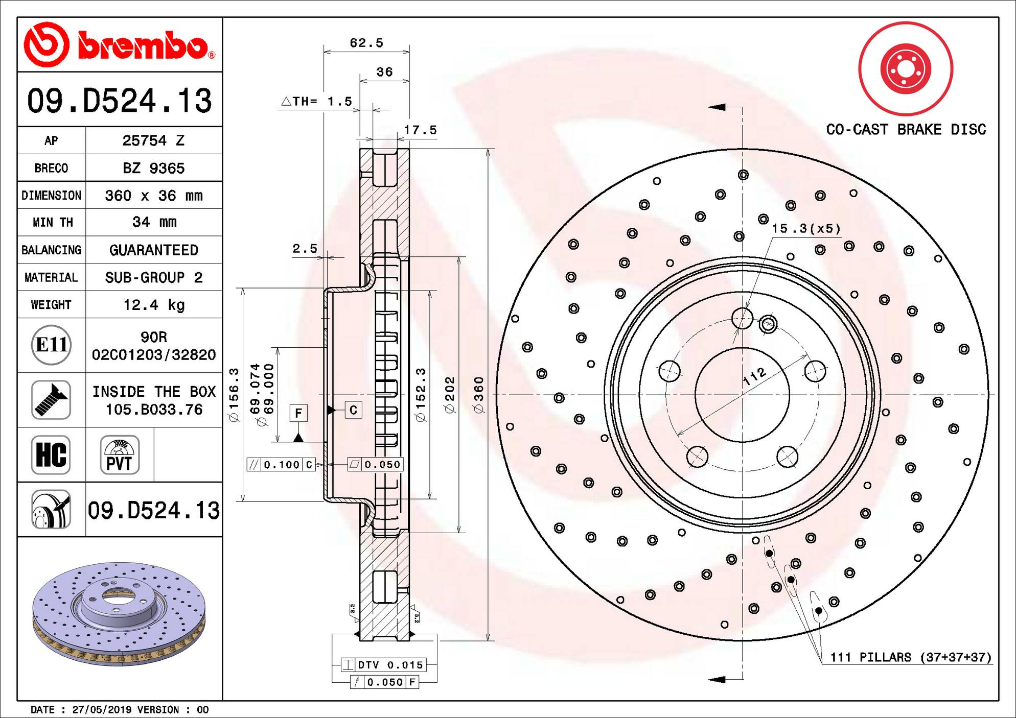 Mercedes Disc Brake Rotor - Front (360mm) 0004212312 Brembo