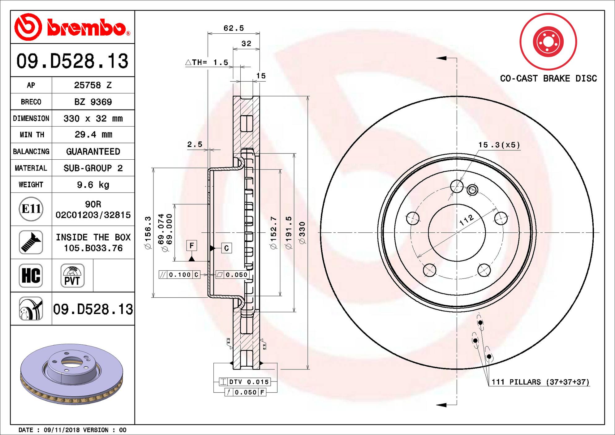 Mercedes Disc Brake Rotor - Front (330mm) 0004212712 Brembo