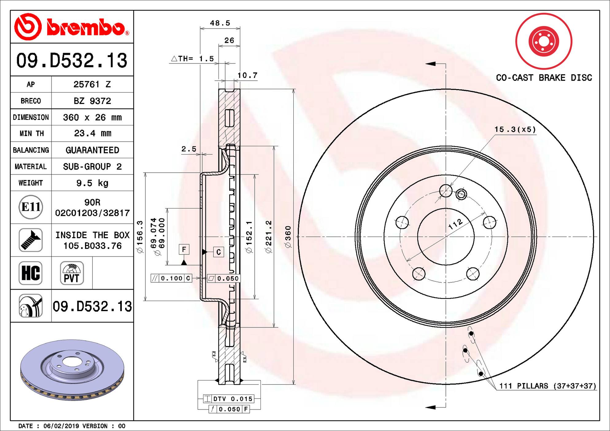 Mercedes Disc Brake Rotor - Rear (360mm) 0004231712 Brembo