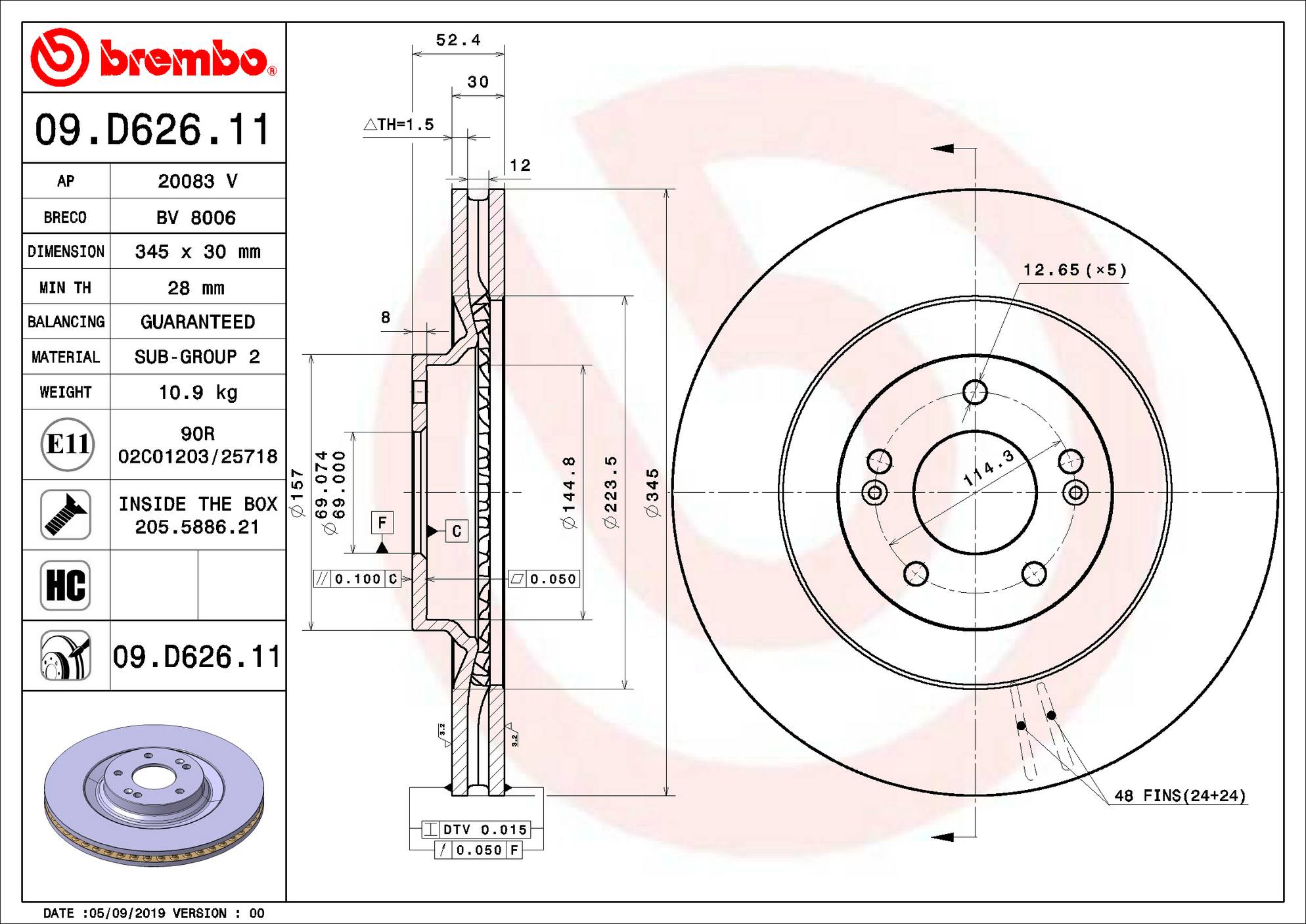 Hyundai Disc Brake Rotor - Front (345mm) 51712S0100 Brembo