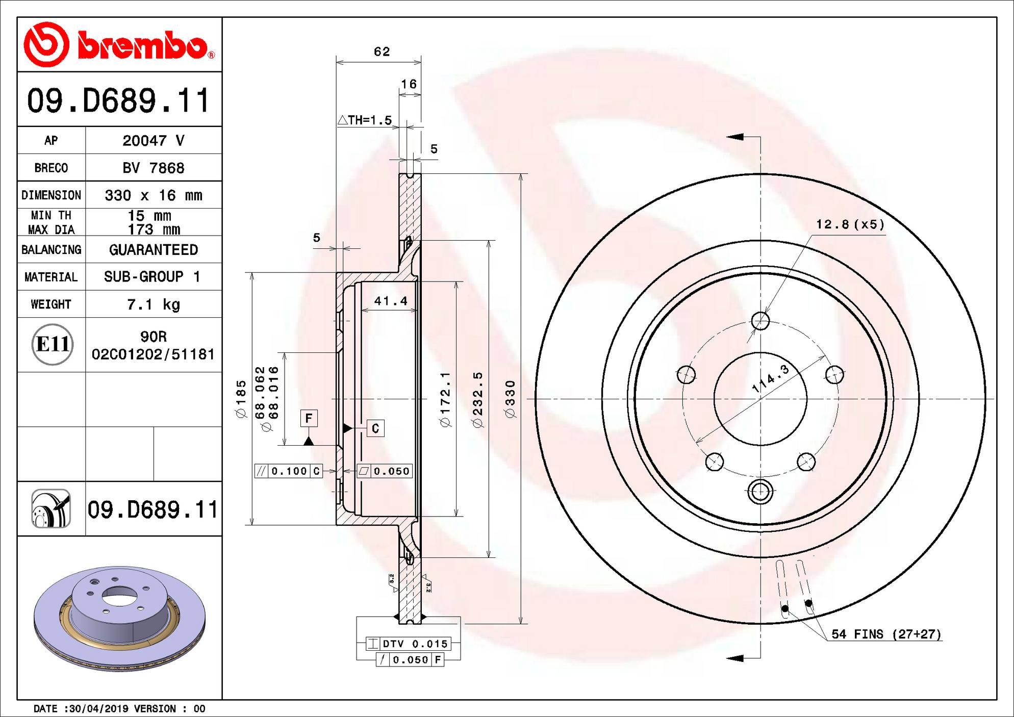 Infiniti Disc Brake Rotor - Rear (330mm) 43206JK600 Brembo