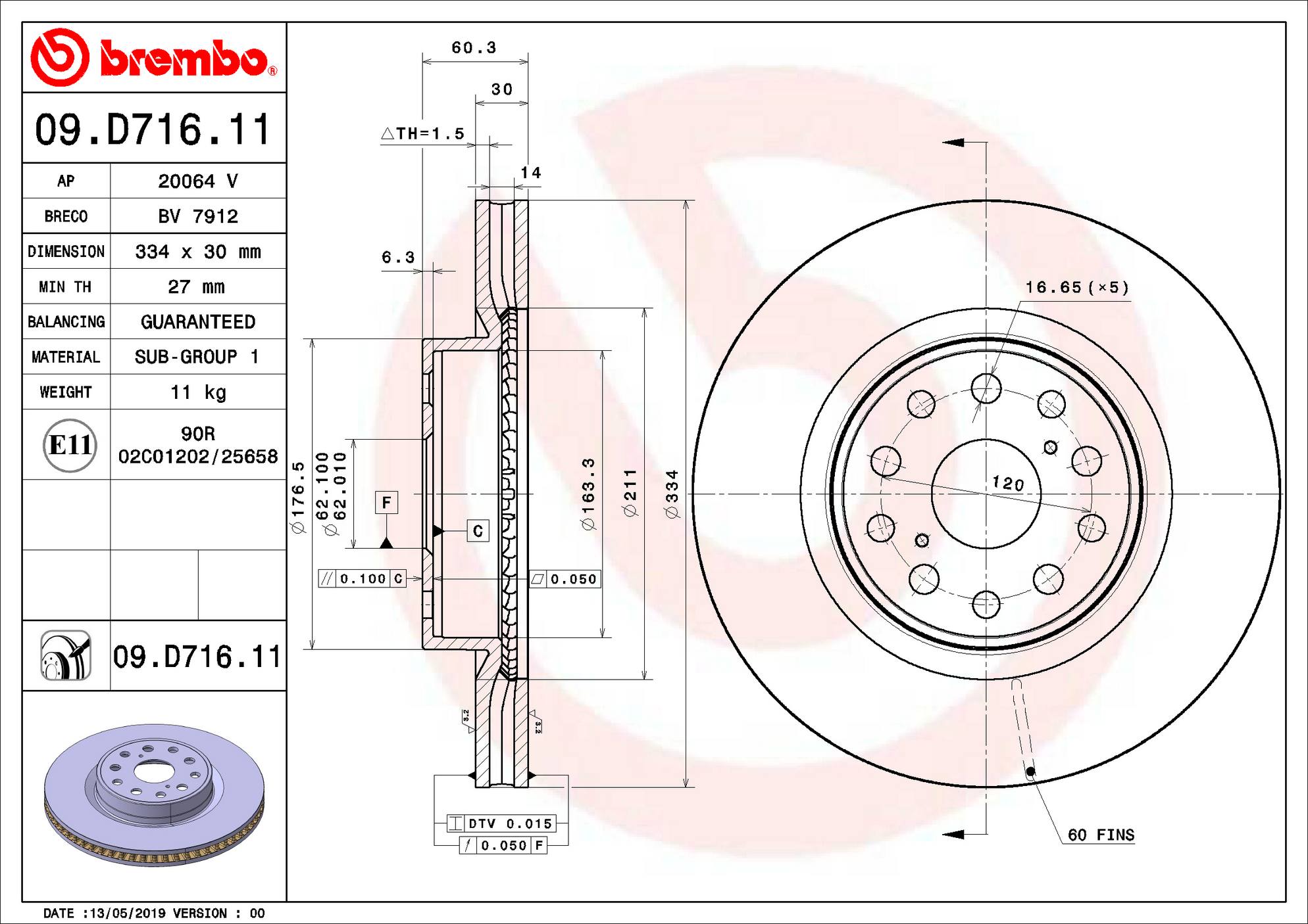 Lexus Toyota Disc Brake Rotor - Front (334mm) 4351250240 Brembo