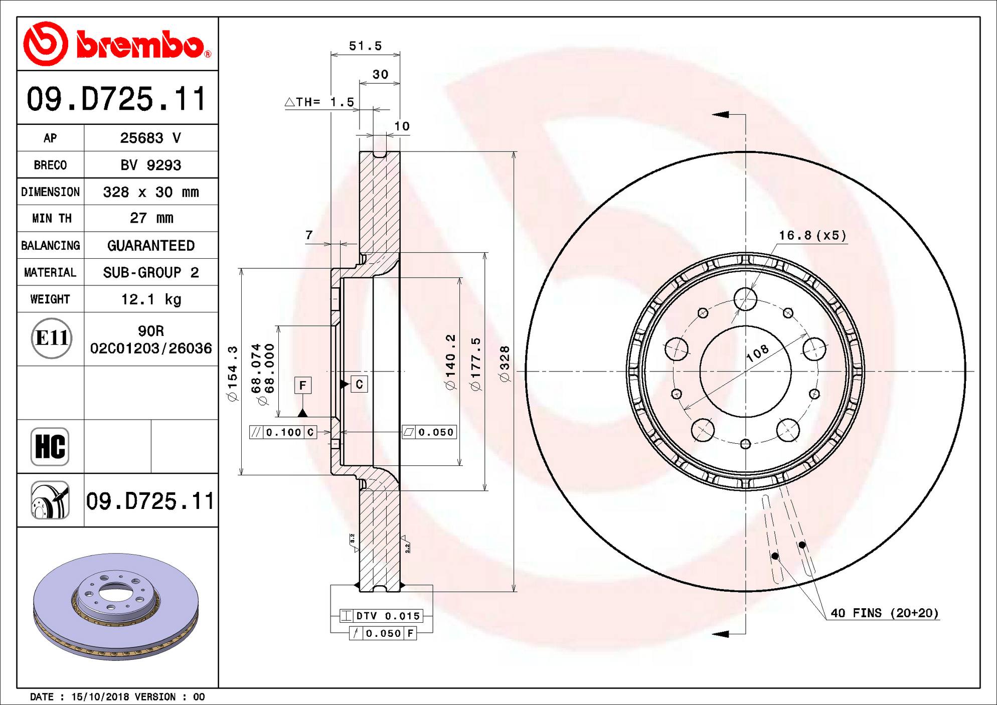 Volvo Disc Brake Rotor - Front (328mm) 31400893 Brembo