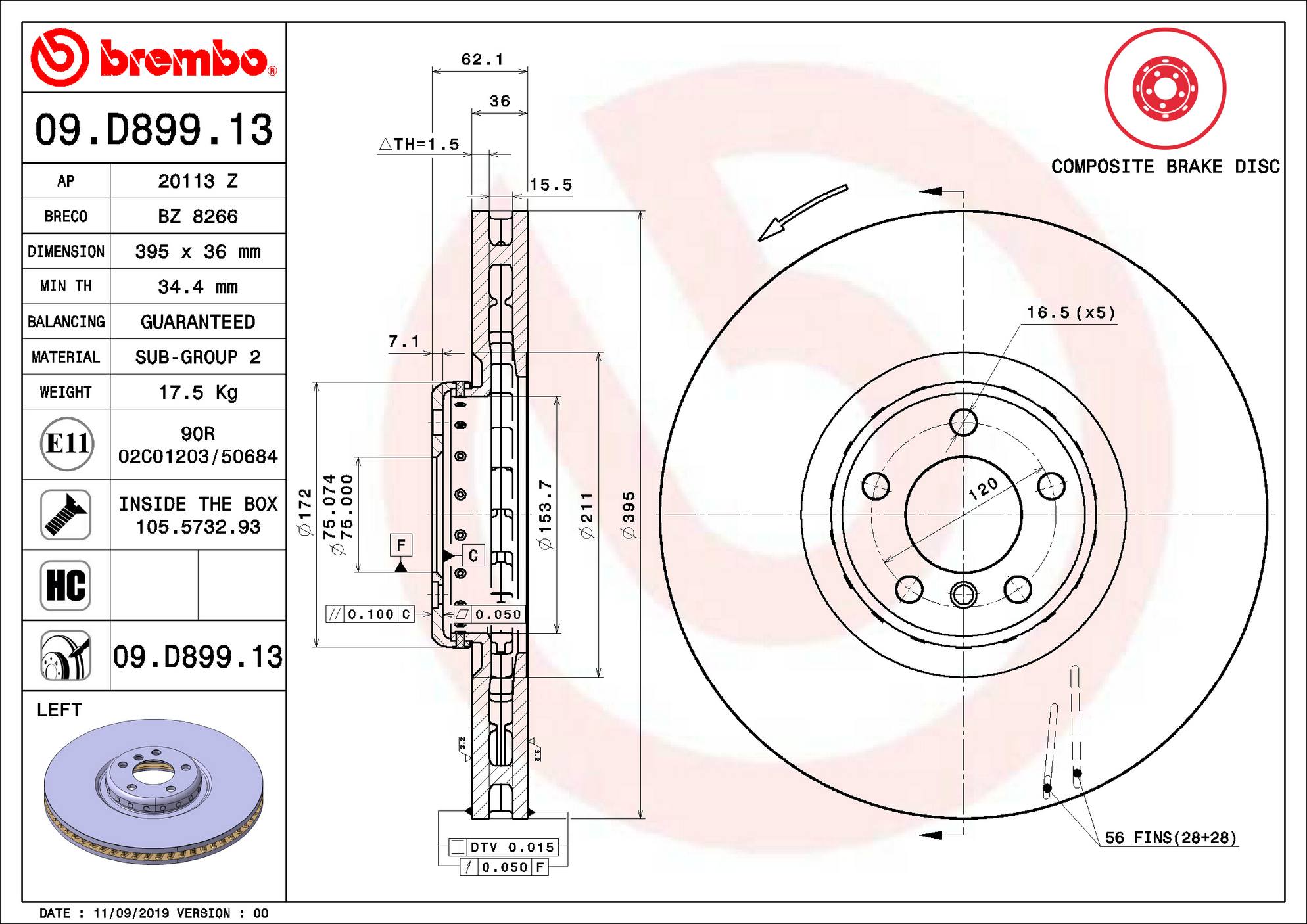 BMW Disc Brake Rotor - Front Driver Side (395mm) 34116789069 Brembo