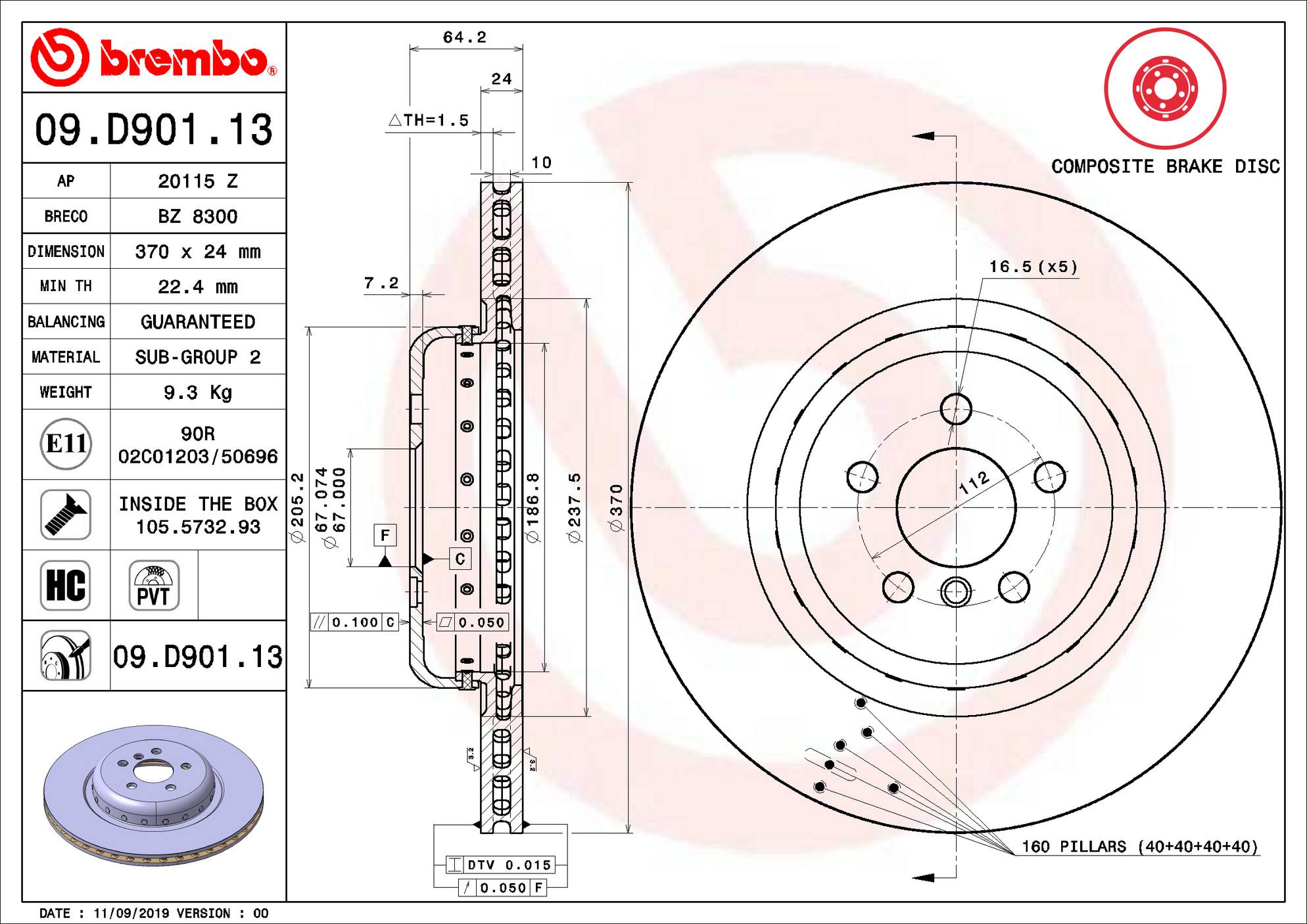 BMW Disc Brake Rotor - Rear (370mm) 34216860927 Brembo