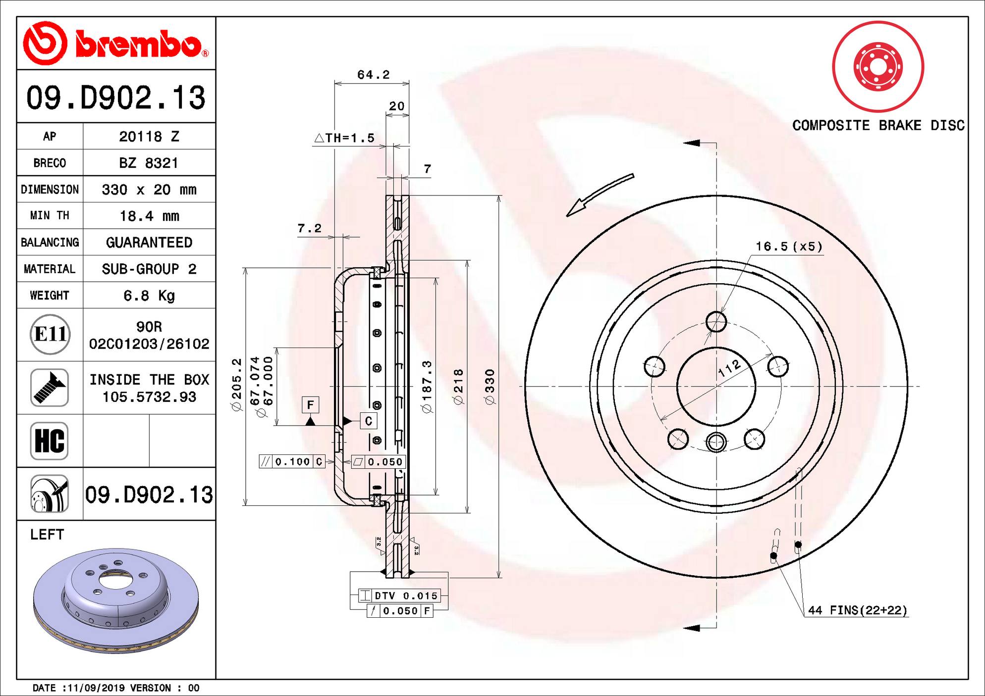 BMW Toyota Disc Brake Rotor - Rear Driver Side (330mm) 42431WAA02 Brembo