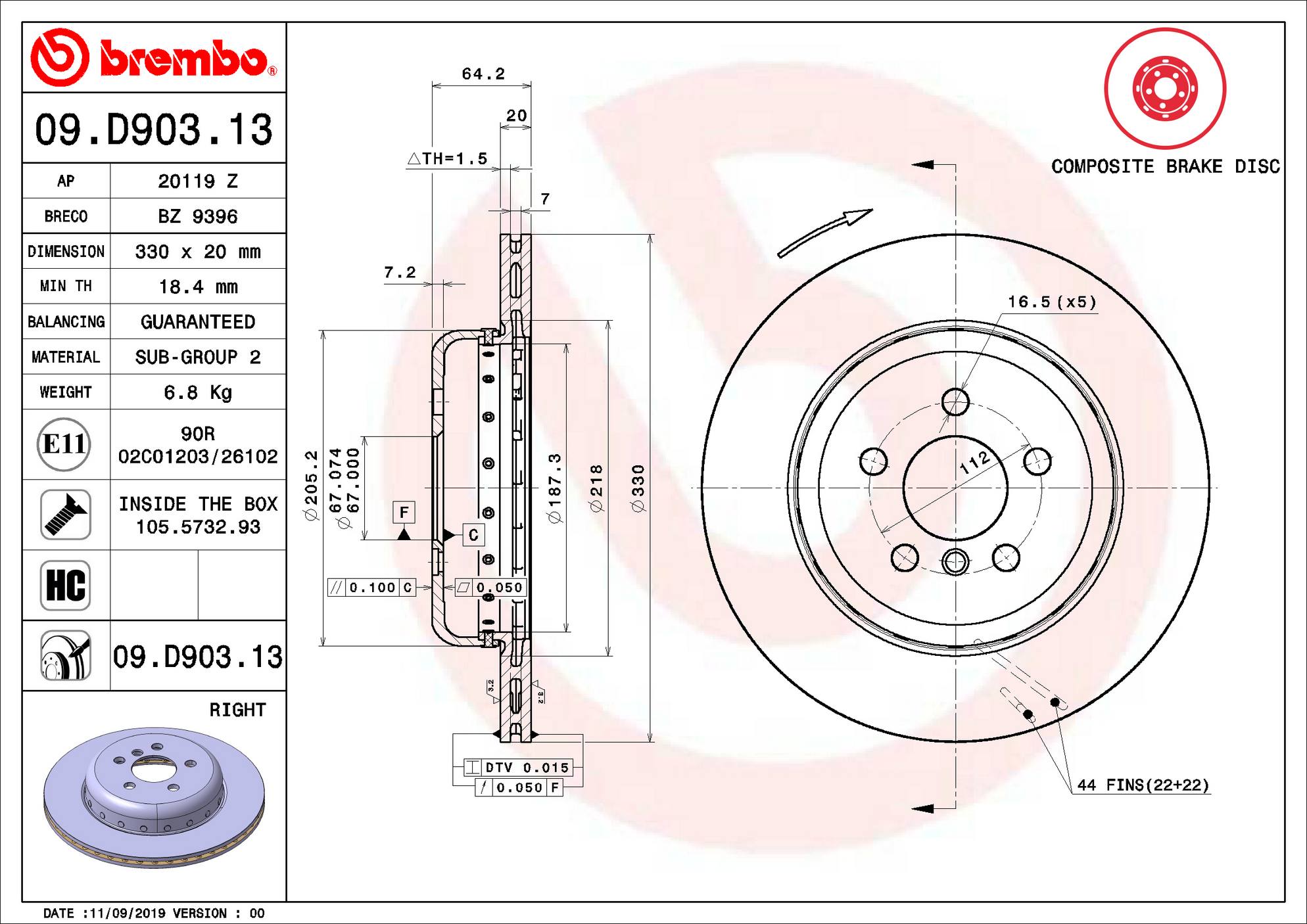 BMW Toyota Disc Brake Rotor - Rear Passenger Side (330mm) 42431WAA03 Brembo