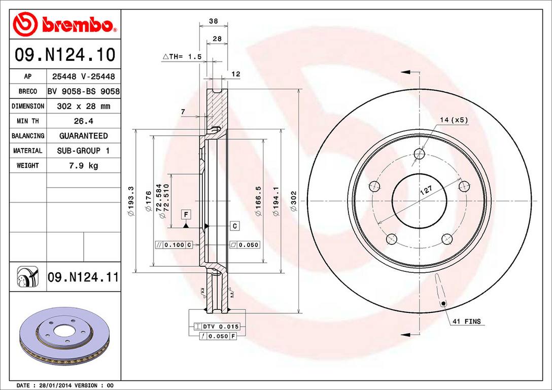 Chrysler Dodge Ram Disc Brake Rotor - Front (302mm) 4779783AB Brembo