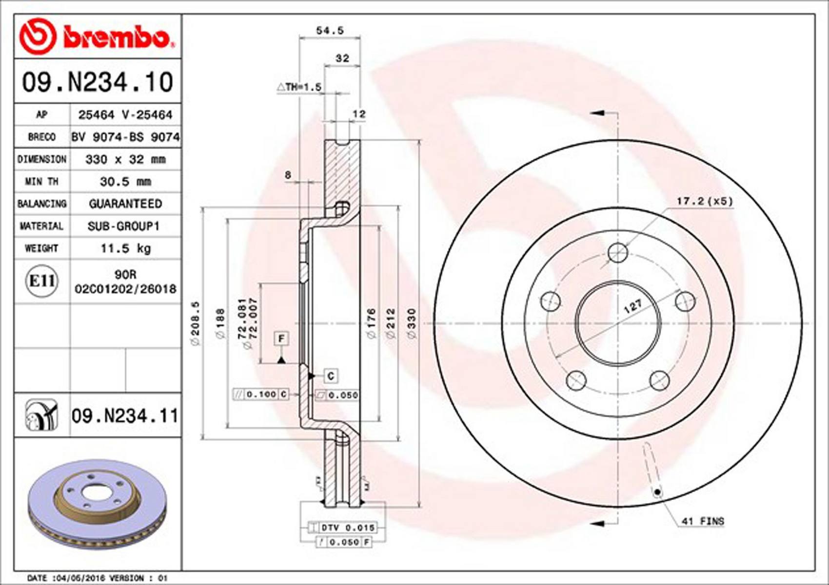 Dodge Jeep Disc Brake Rotor - Front (330mm) 52124762AD Brembo