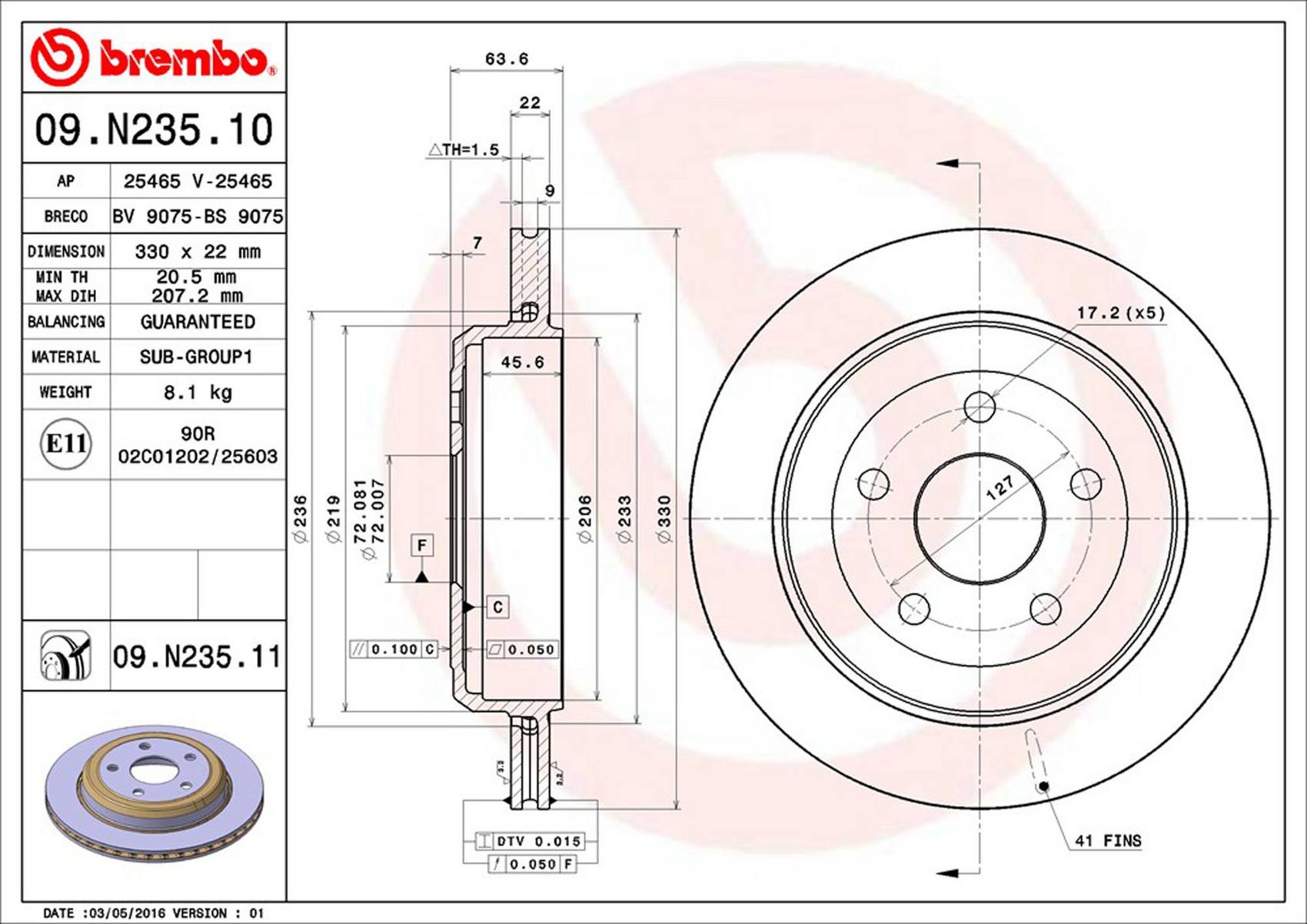 Dodge Jeep Disc Brake Rotor - Rear (330mm) 68035022AE Brembo