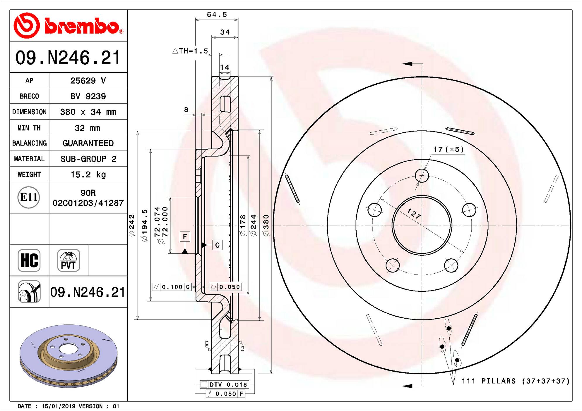 Jeep Dodge Disc Brake Rotor - Front (380mm) 5181513AD Brembo