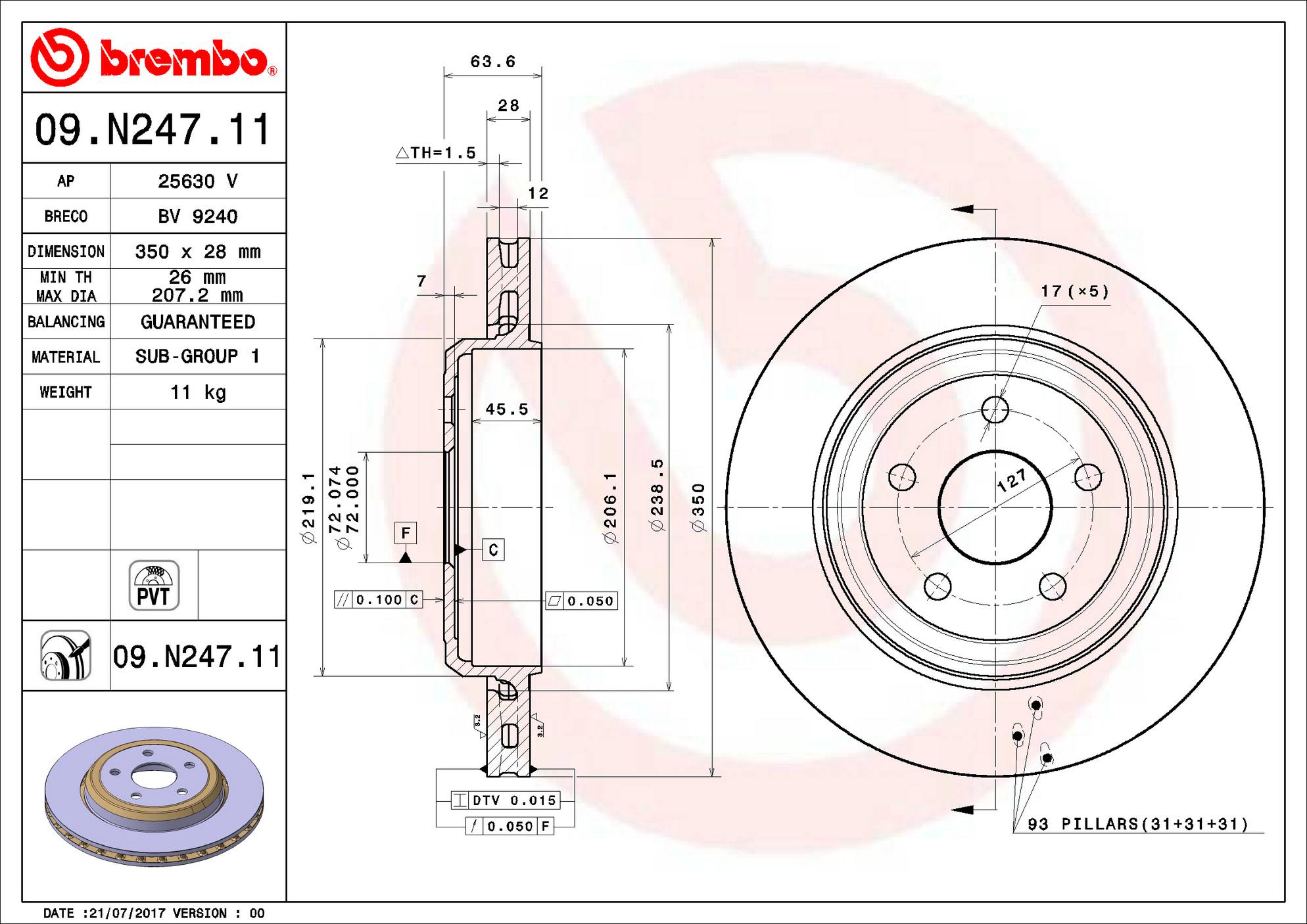 Dodge Jeep Disc Brake Rotor - Rear (350mm) 5181512AC Brembo