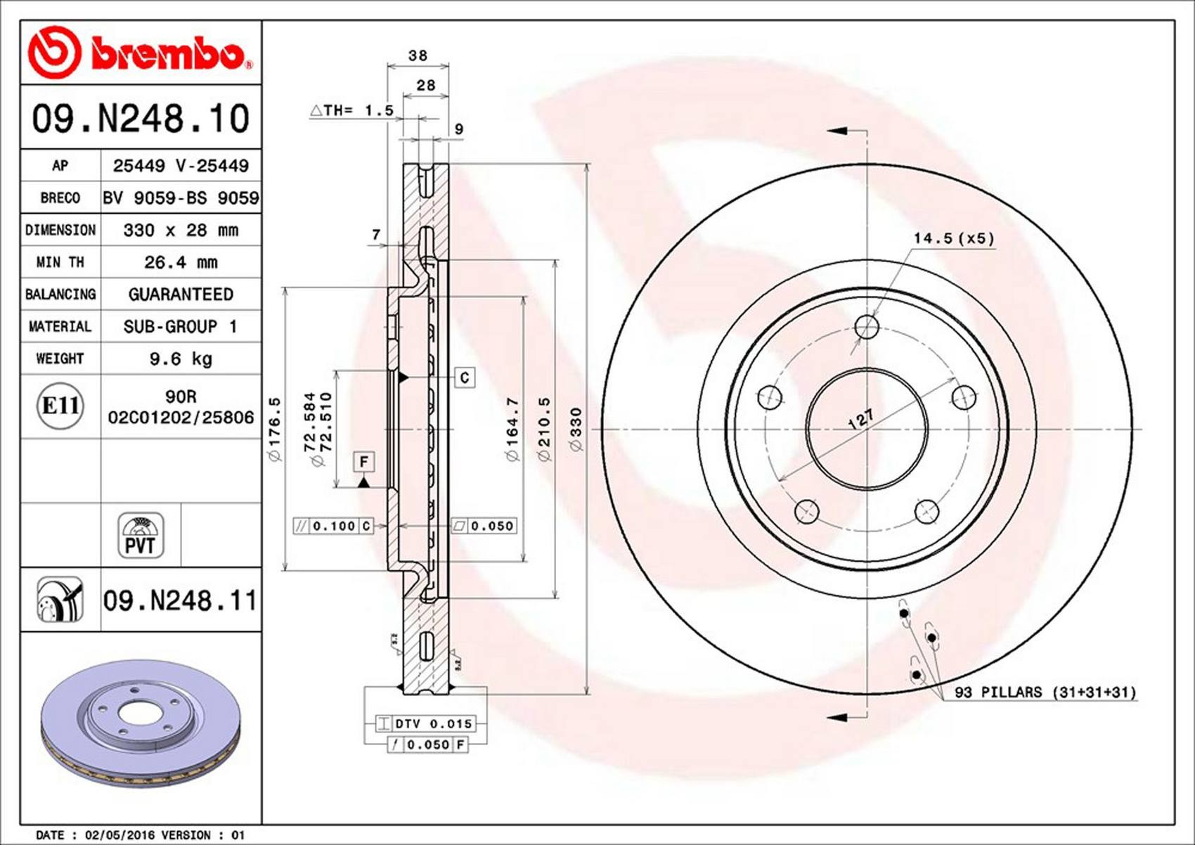 Chrysler Dodge Ram Disc Brake Rotor - Front (330mm) 4779712AB Brembo