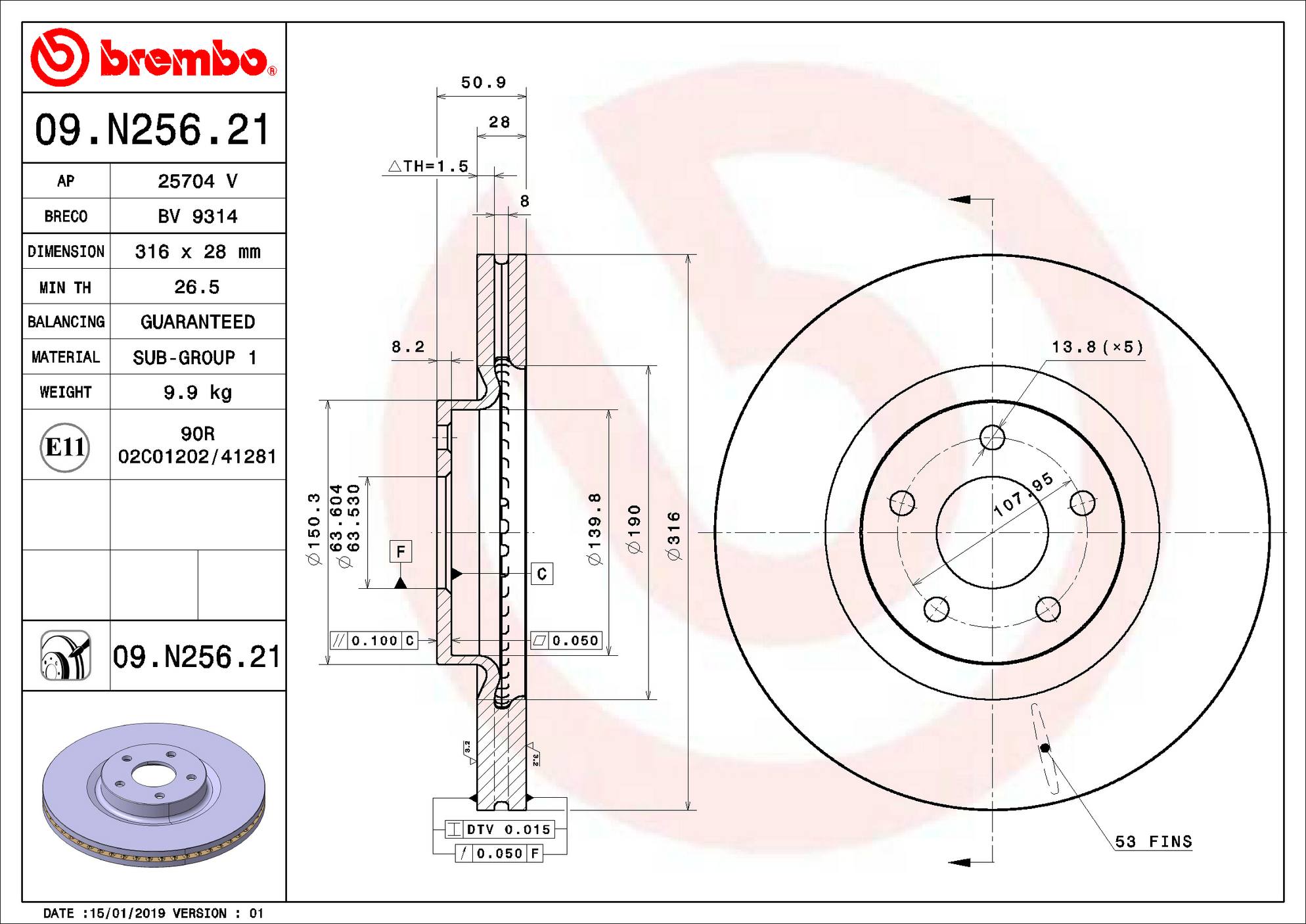 Ford Lincoln Disc Brake Rotor - Front (316mm) DG9Z1125H Brembo